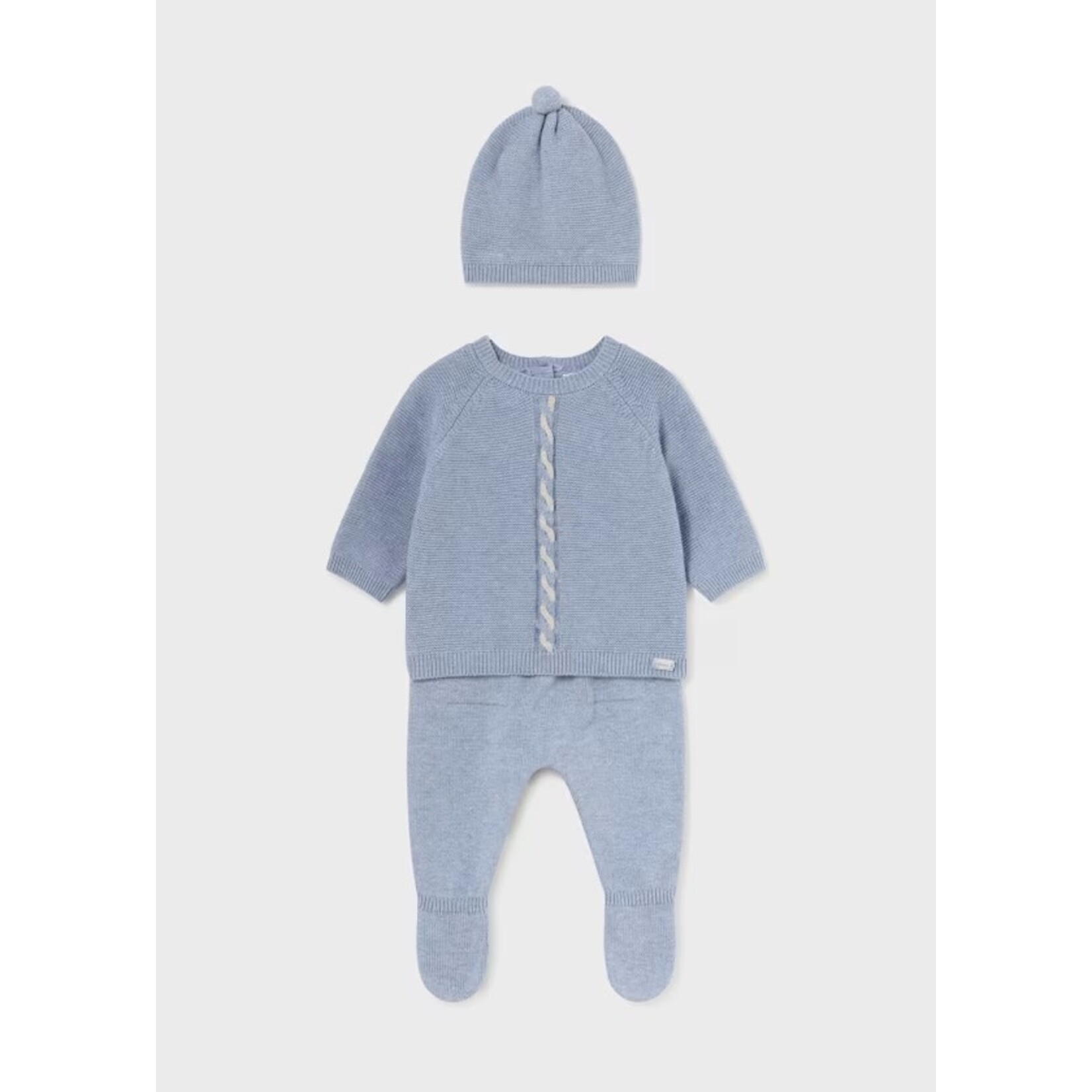 Mayoral MAYORAL - 3-Piece Set - Blue Knit Sweater, Footed Pants and Hat