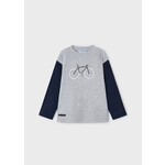 Mayoral MAYORAL - Warm Long Sleeve Heather Grey and Navy T-Shirt with Bicycle Embroidery