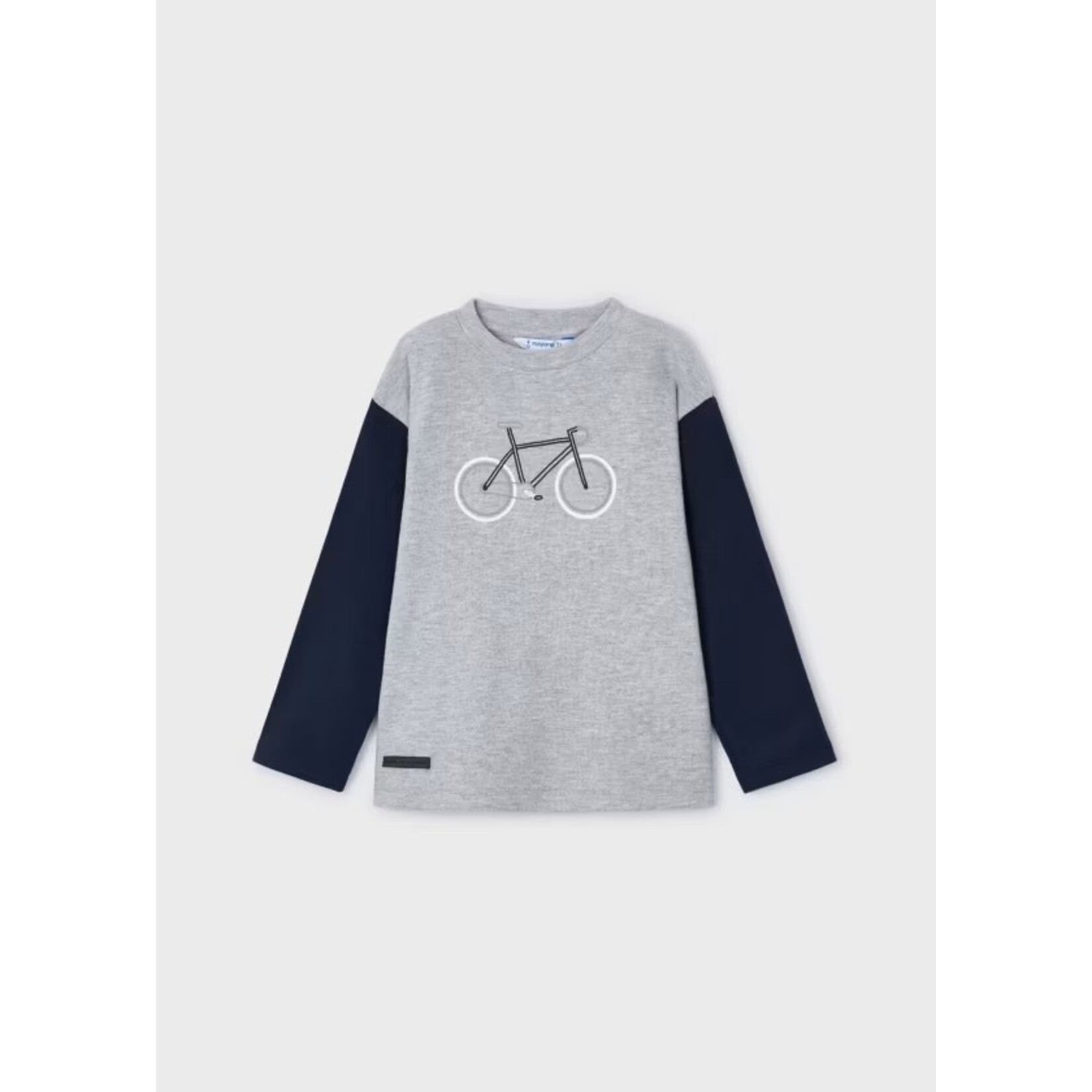 Mayoral MAYORAL - Warm Long Sleeve Heather Grey and Navy T-Shirt with Bicycle Embroidery