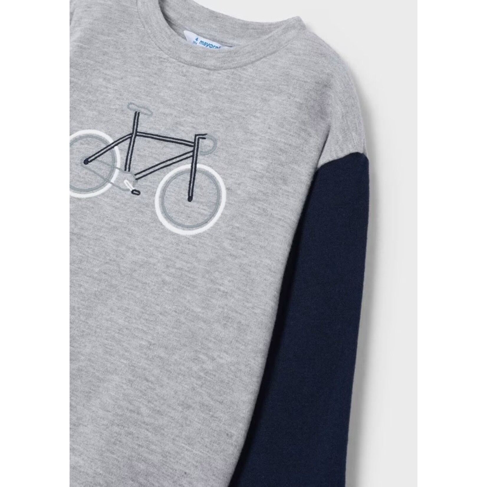 Mayoral MAYORAL - Warm Long Sleeve Heather Grey and Navy T-Shirt with Bicycle Embroidery