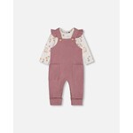 Deux par Deux DEUX PAR DEUX - Printed Organic Cotton Onesie And Pointelle Overall Set Woodrose 'Foxtrot'