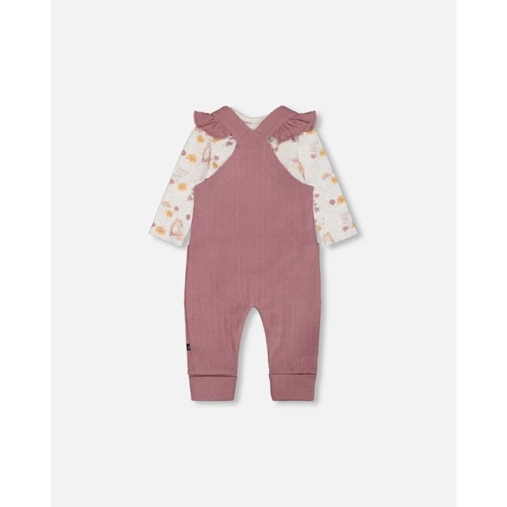 Deux par Deux DEUX PAR DEUX - Printed Organic Cotton Onesie And Pointelle Overall Set Woodrose 'Foxtrot'