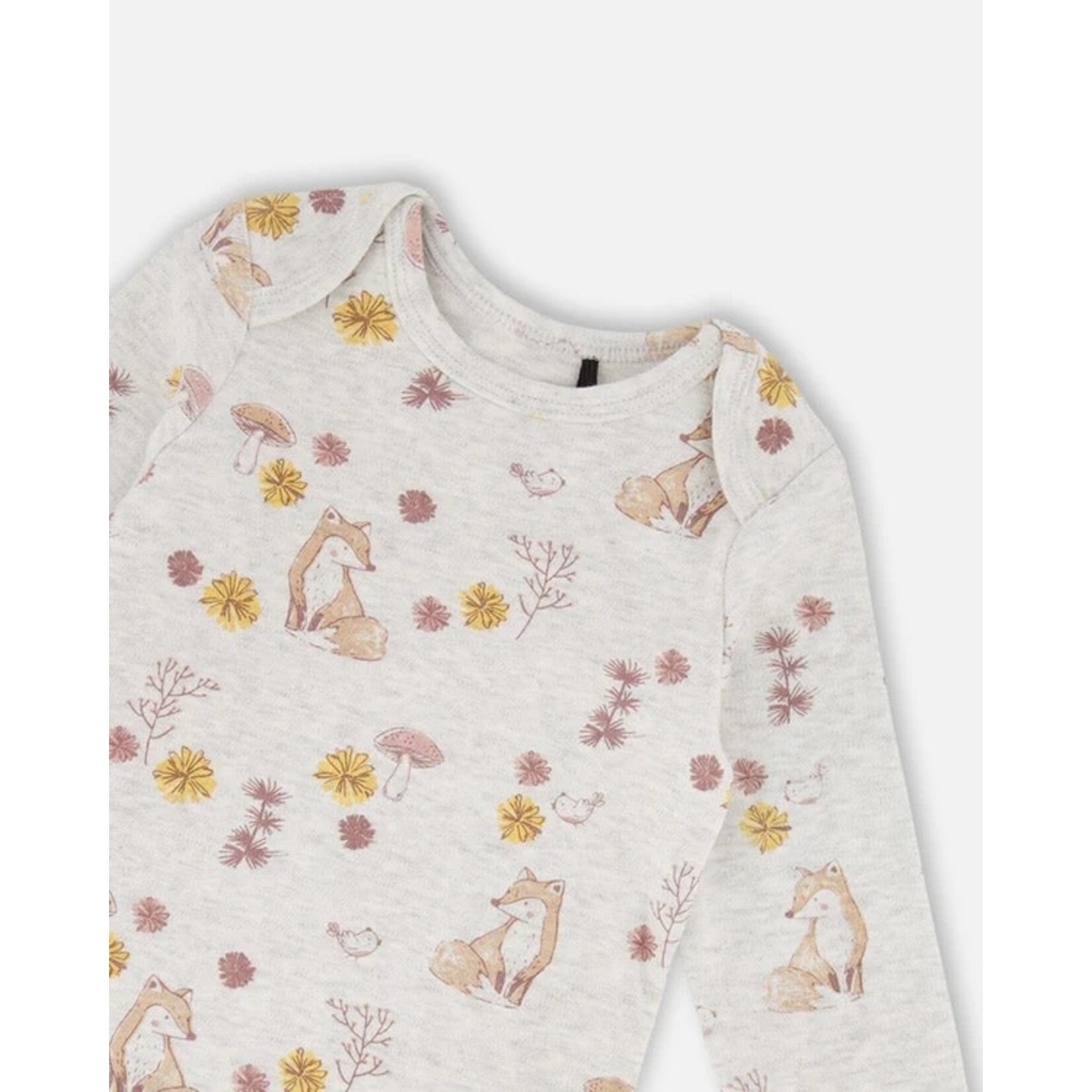 Deux par Deux DEUX PAR DEUX - Printed Organic Cotton Onesie And Pointelle Overall Set Woodrose 'Foxtrot'