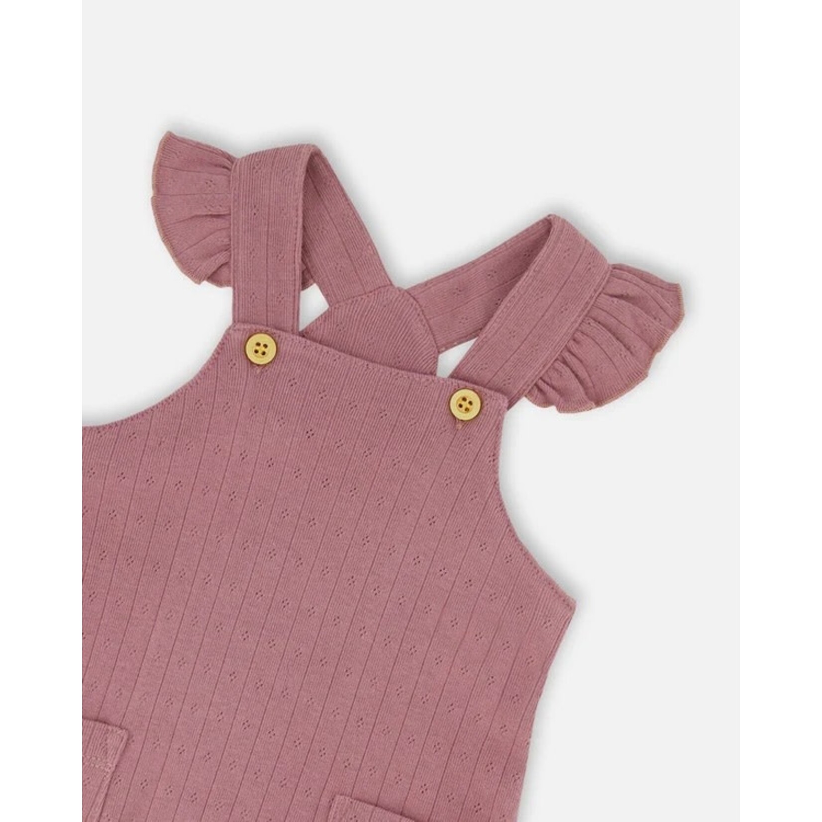 Deux par Deux DEUX PAR DEUX - Printed Organic Cotton Onesie And Pointelle Overall Set Woodrose 'Foxtrot'