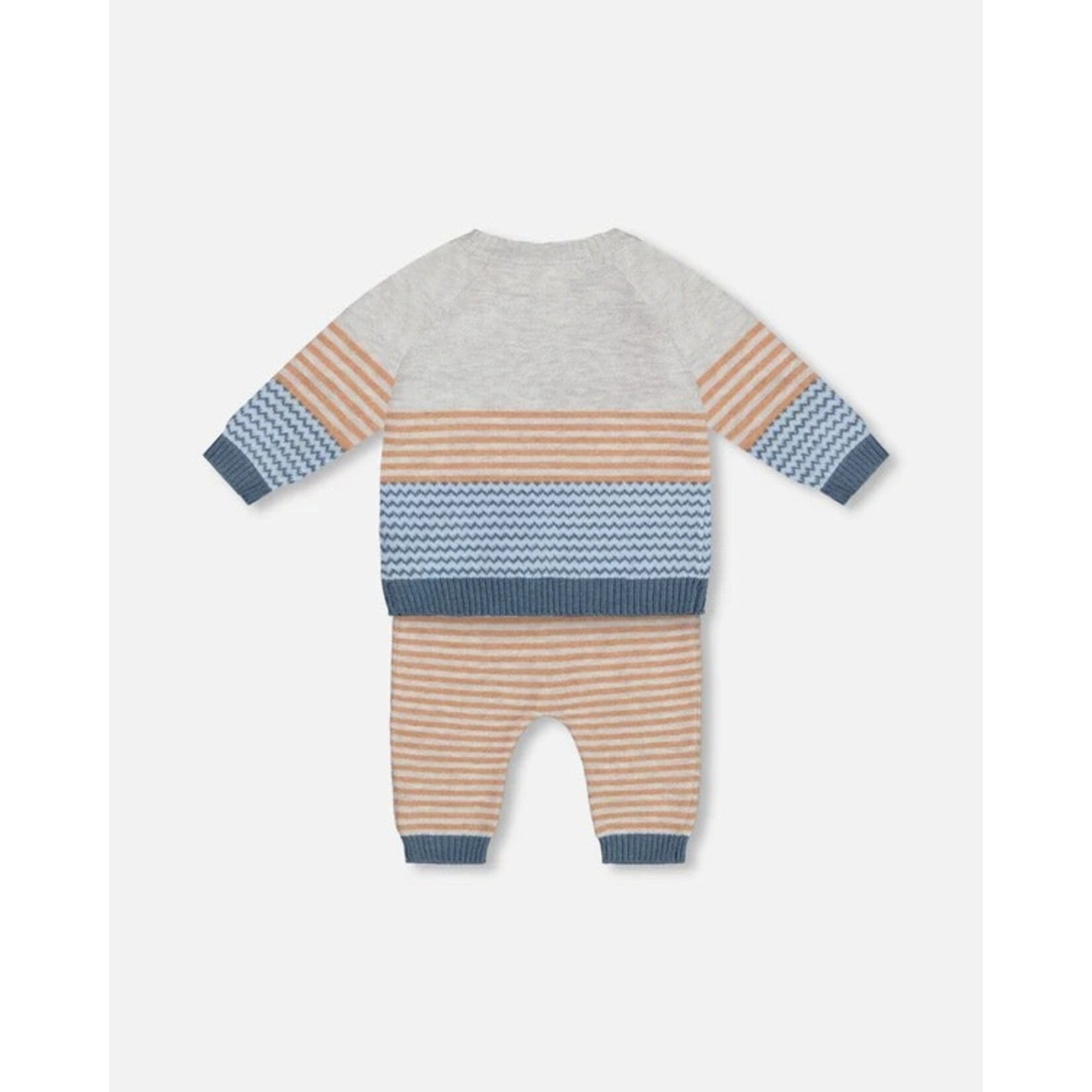 Deux par Deux DEUX PAR DEUX - Two Piece Set - Grey Striped Soft Knit Sweater and Pants 'Cool Raccoon'