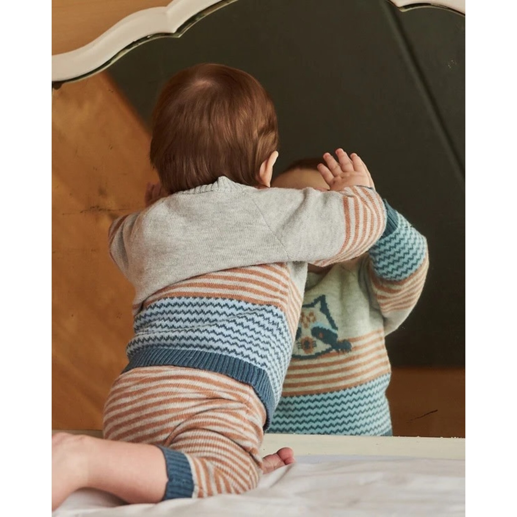 Deux par Deux DEUX PAR DEUX - Two Piece Set - Grey Striped Soft Knit Sweater and Pants 'Cool Raccoon'