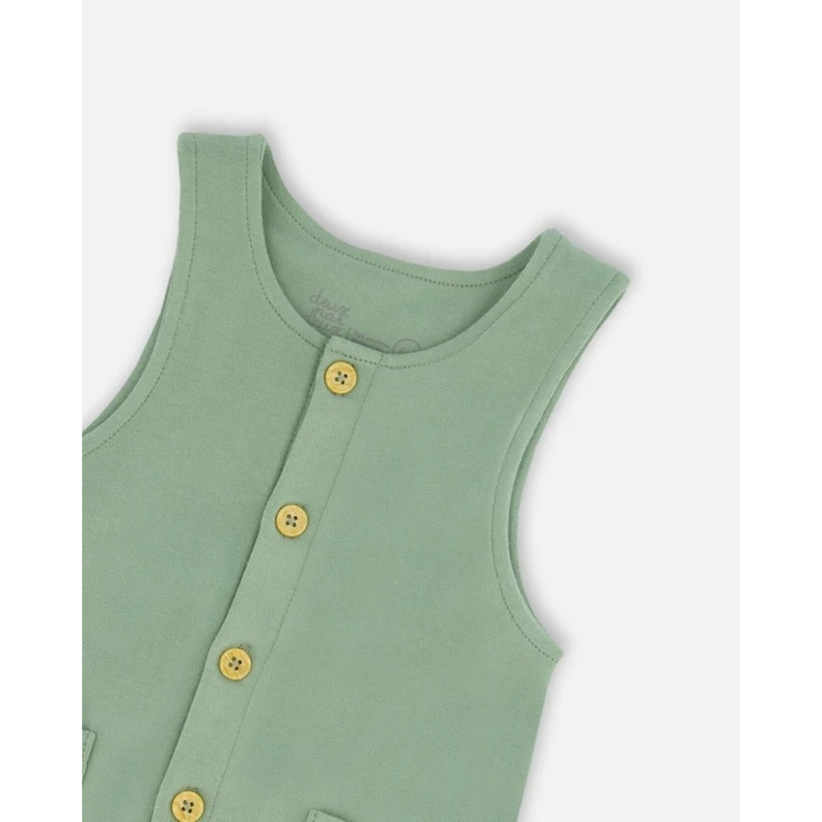 Deux par Deux DEUX PAR DEUX - Two Piece Set - Green Overalls and Heather Grey Onesie with All-Over Print 'Cool Racoon'