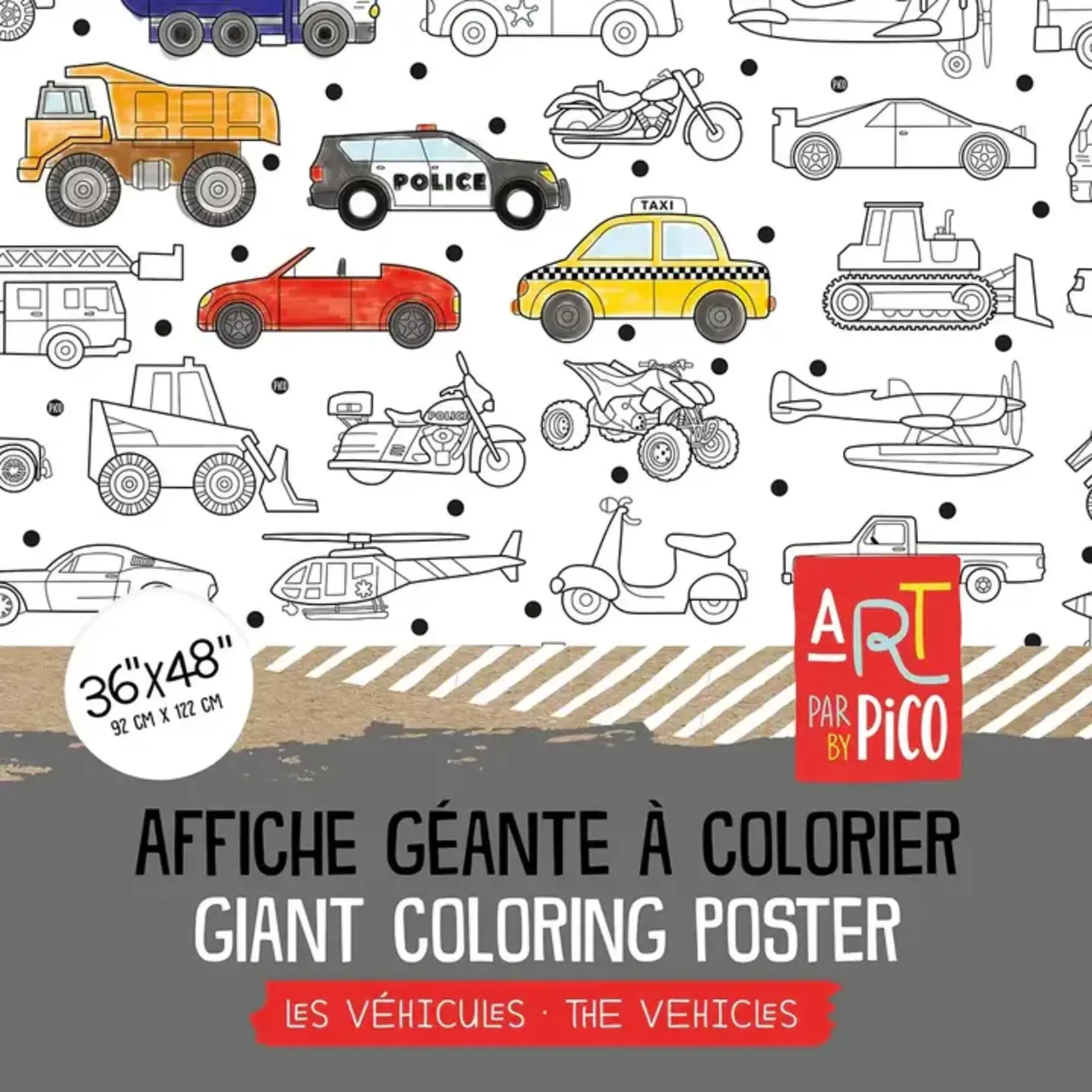 Pico PICO - Affiche géante à colorier - Les véhicules