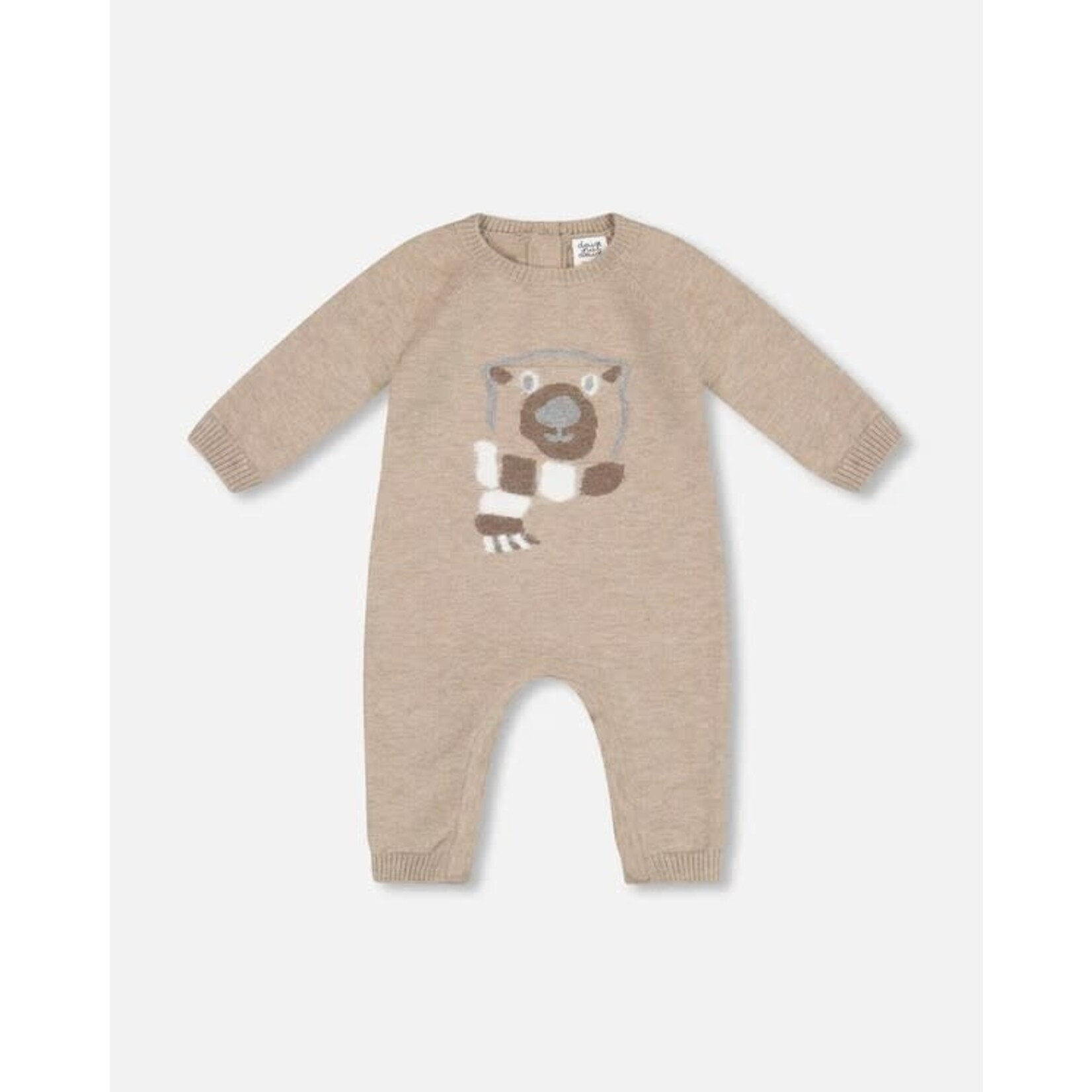 Deux par Deux DEUX PAR DEUX - Knit jumpsuit with sand-colored bear jacquard