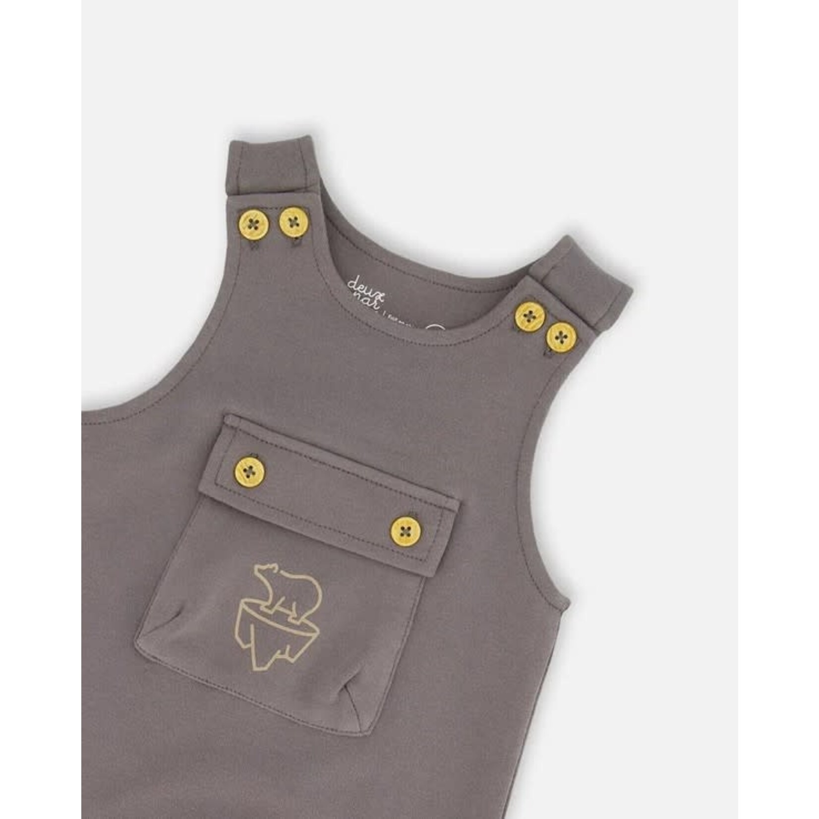 Deux par Deux DEUX PAR DEUX - Mountain print onesie and dark gray overalls set in organic cotton