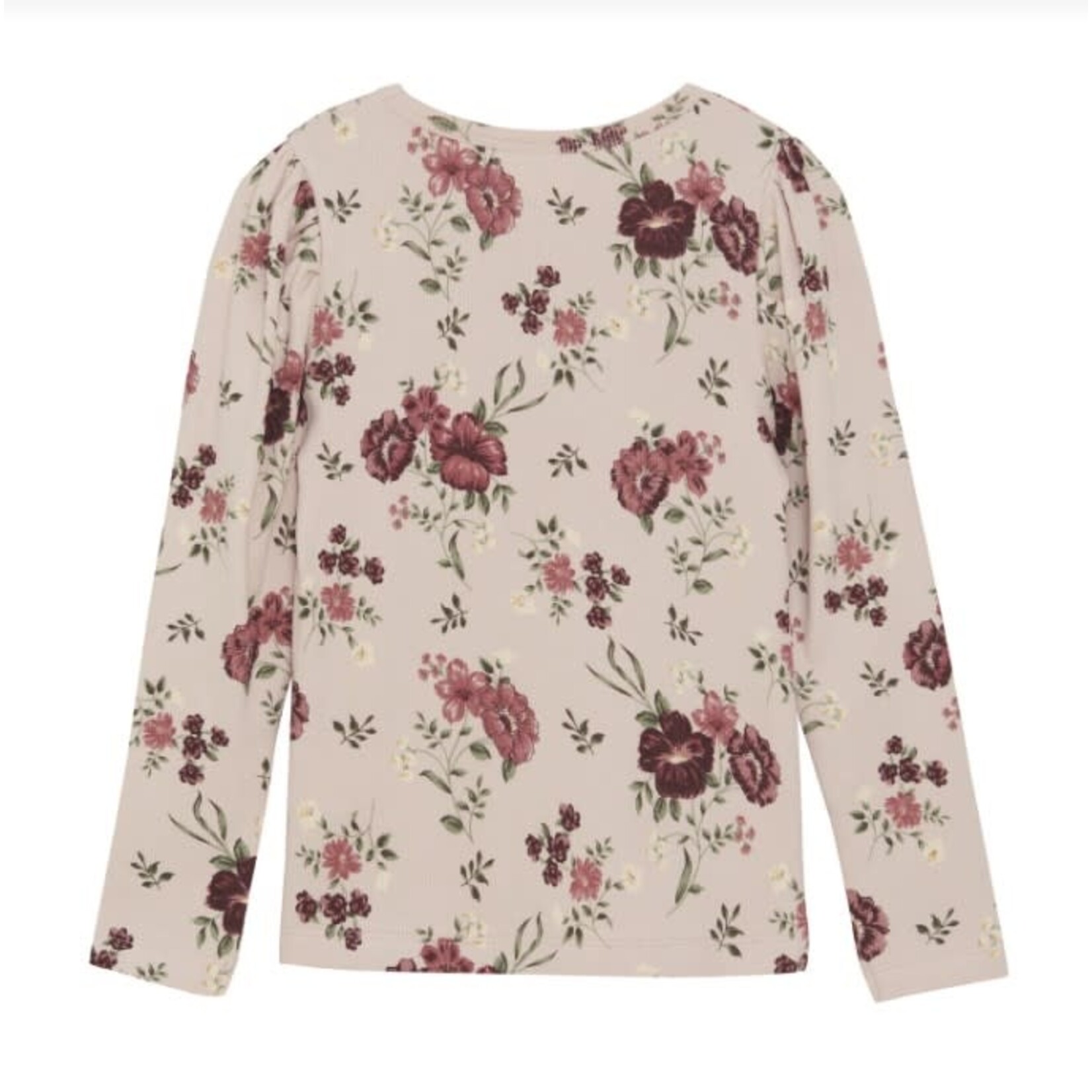 Minymo MINYMO - T-shirt à manches longues rose pâle avec imprimé floral et épaules légèrement bouffantes