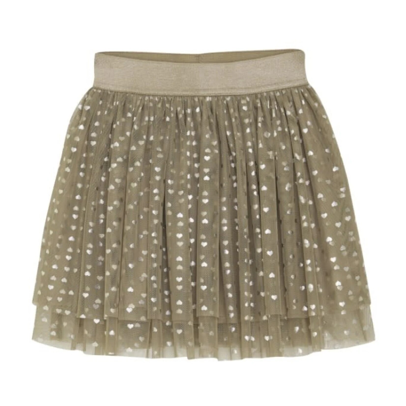 Minymo MINYMO -  Tulle skirt with gold heart pattern and gold waist band