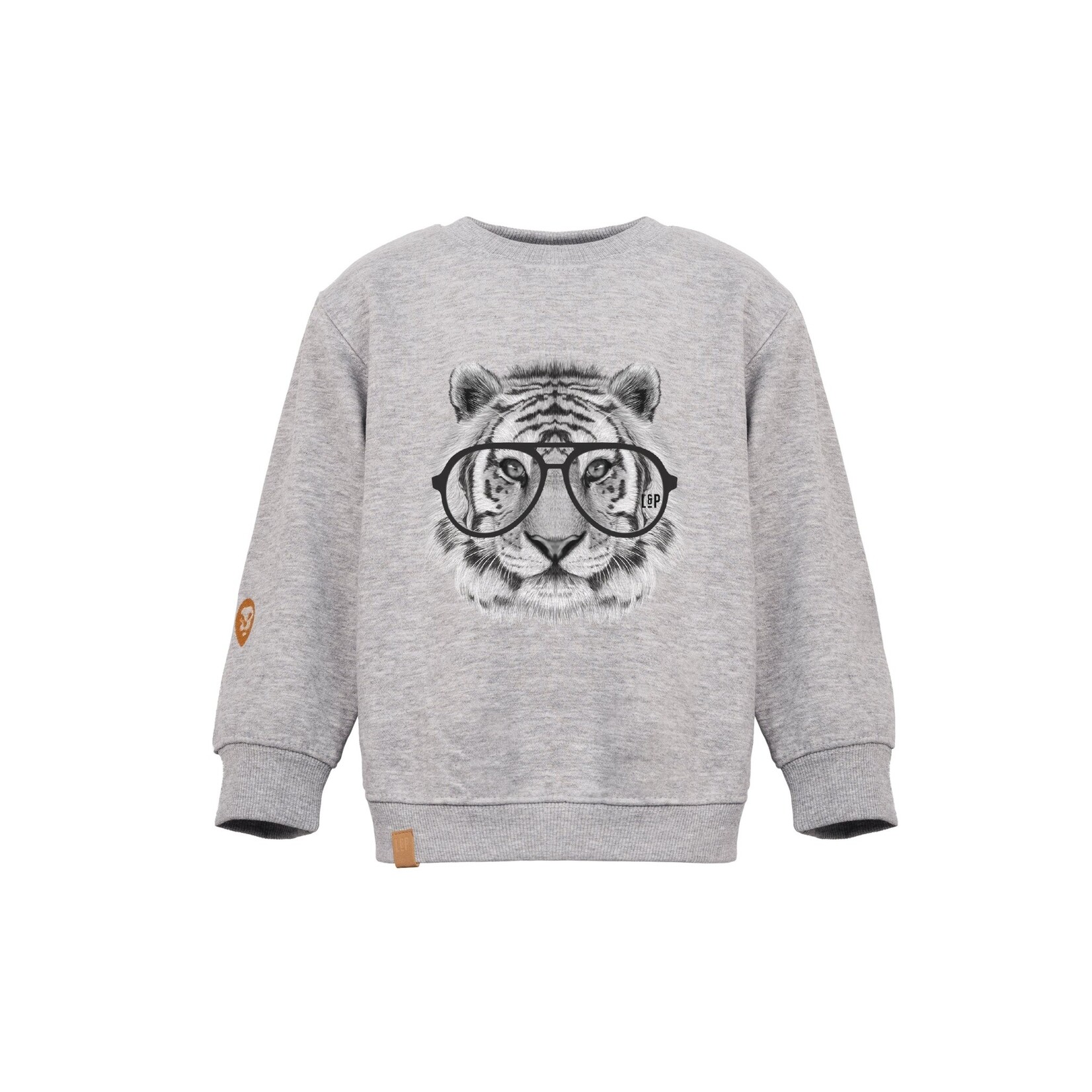 L&P L&P - Heather gray cotton sweater with tiger in glasses print