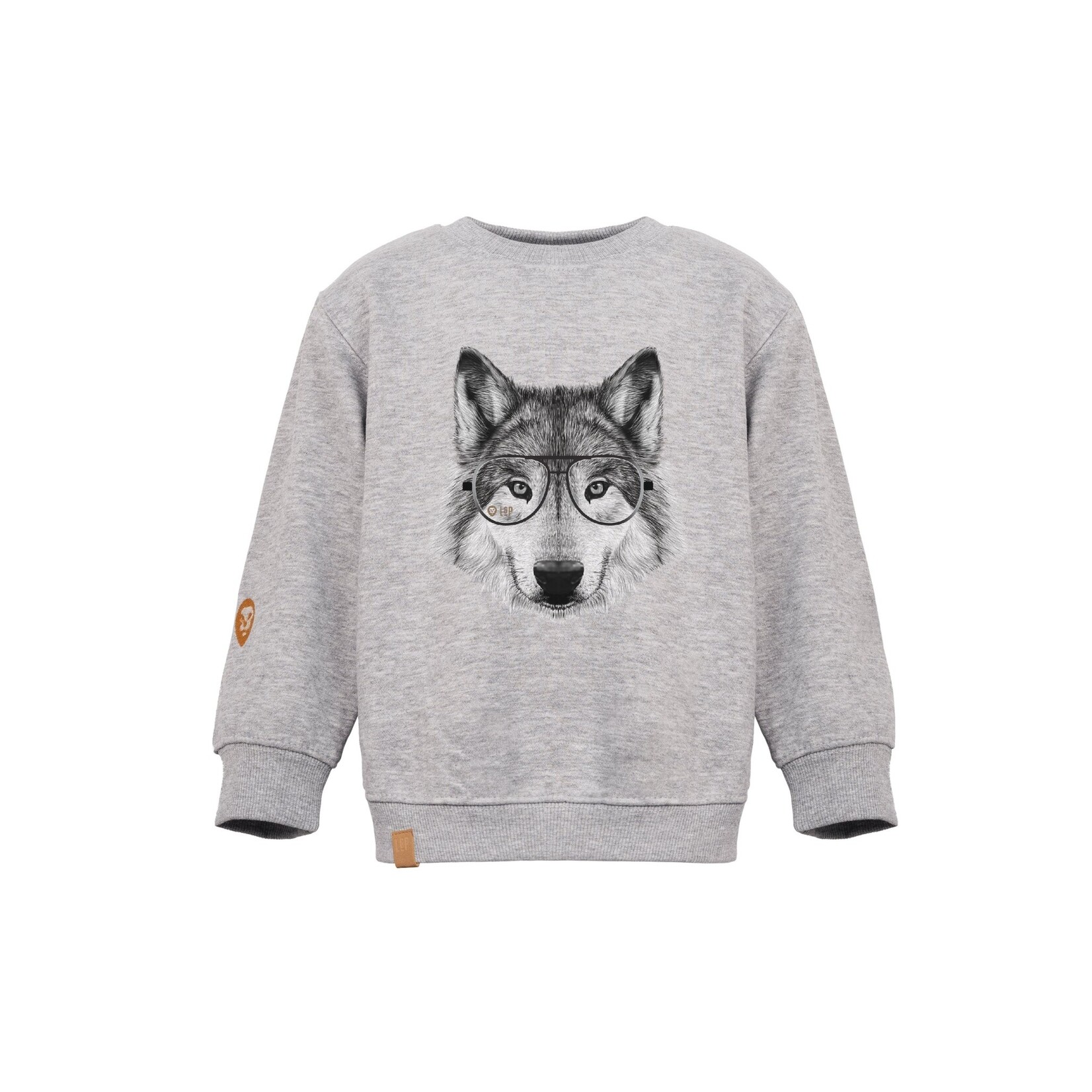 L&P L&P - Heather gray cotton sweater with wolf print with glasses