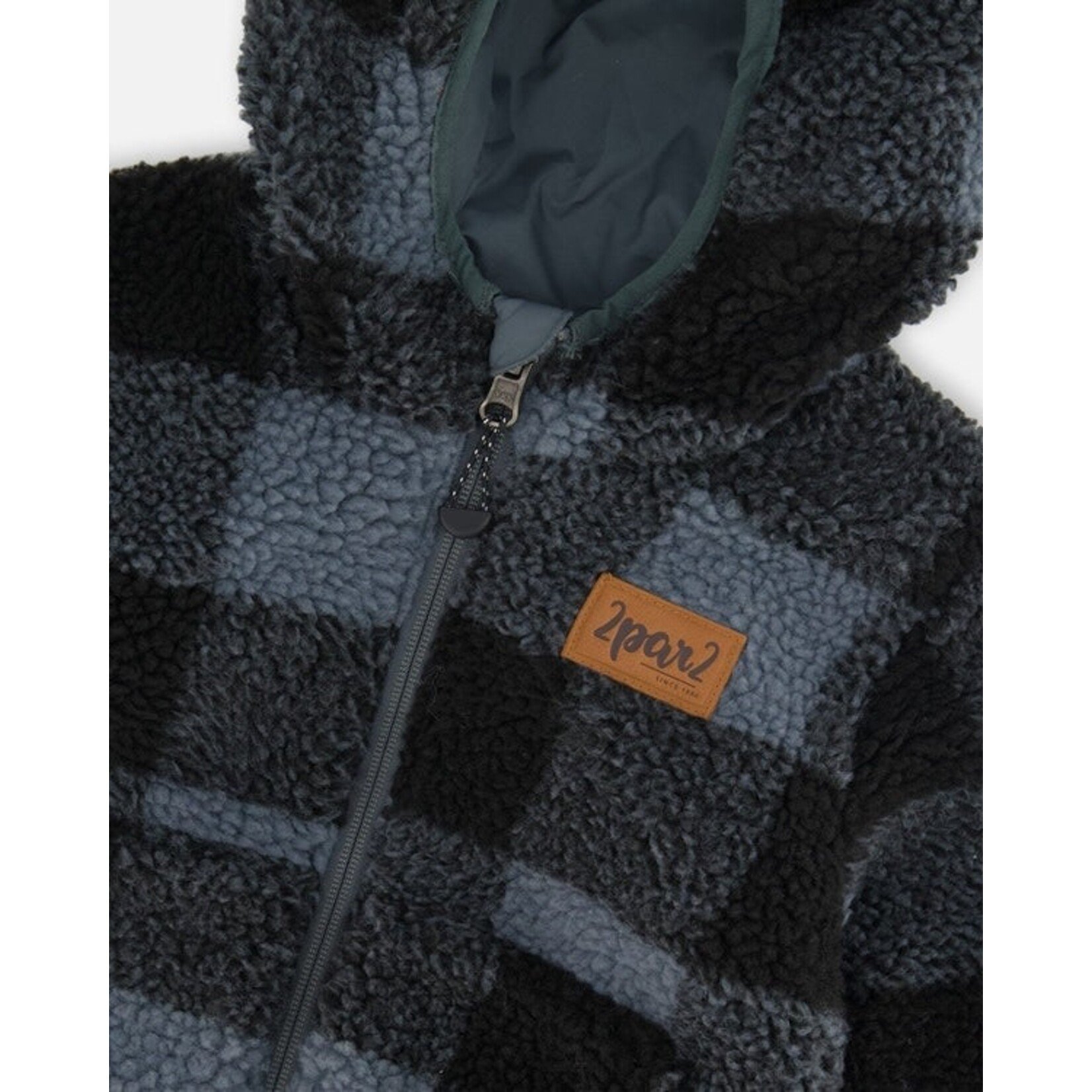 Deux par Deux DEUX PAR DEUX - Reversible Sherpa Jacket Blue And Black Plaid