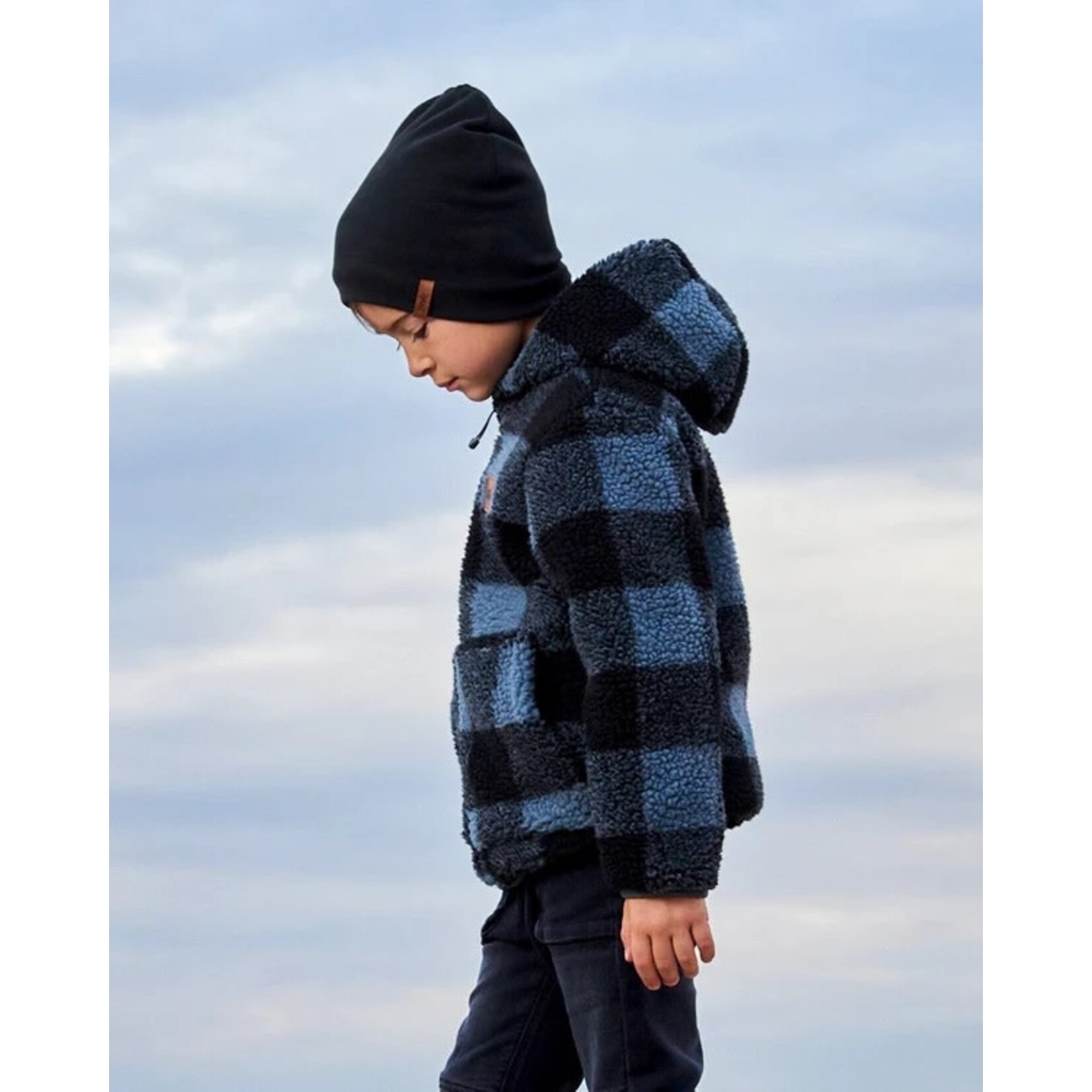 Deux par Deux DEUX PAR DEUX - Reversible Sherpa Jacket Blue And Black Plaid