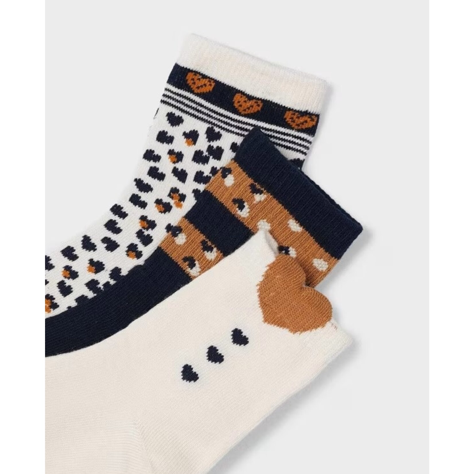 Mayoral MAYORAL - Set of 3 pairs of socks 'Hearts - Navy/creamy white/burnt orange'