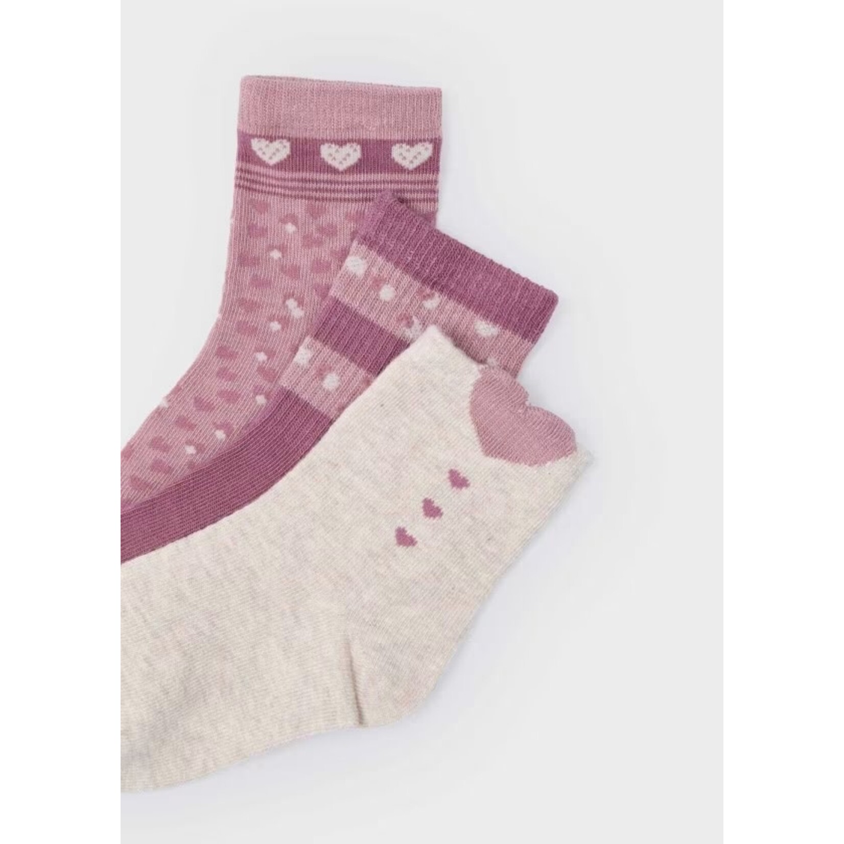 Mayoral MAYORAL - Set of 3 pairs of socks 'Hearts - Pink/creamy white'