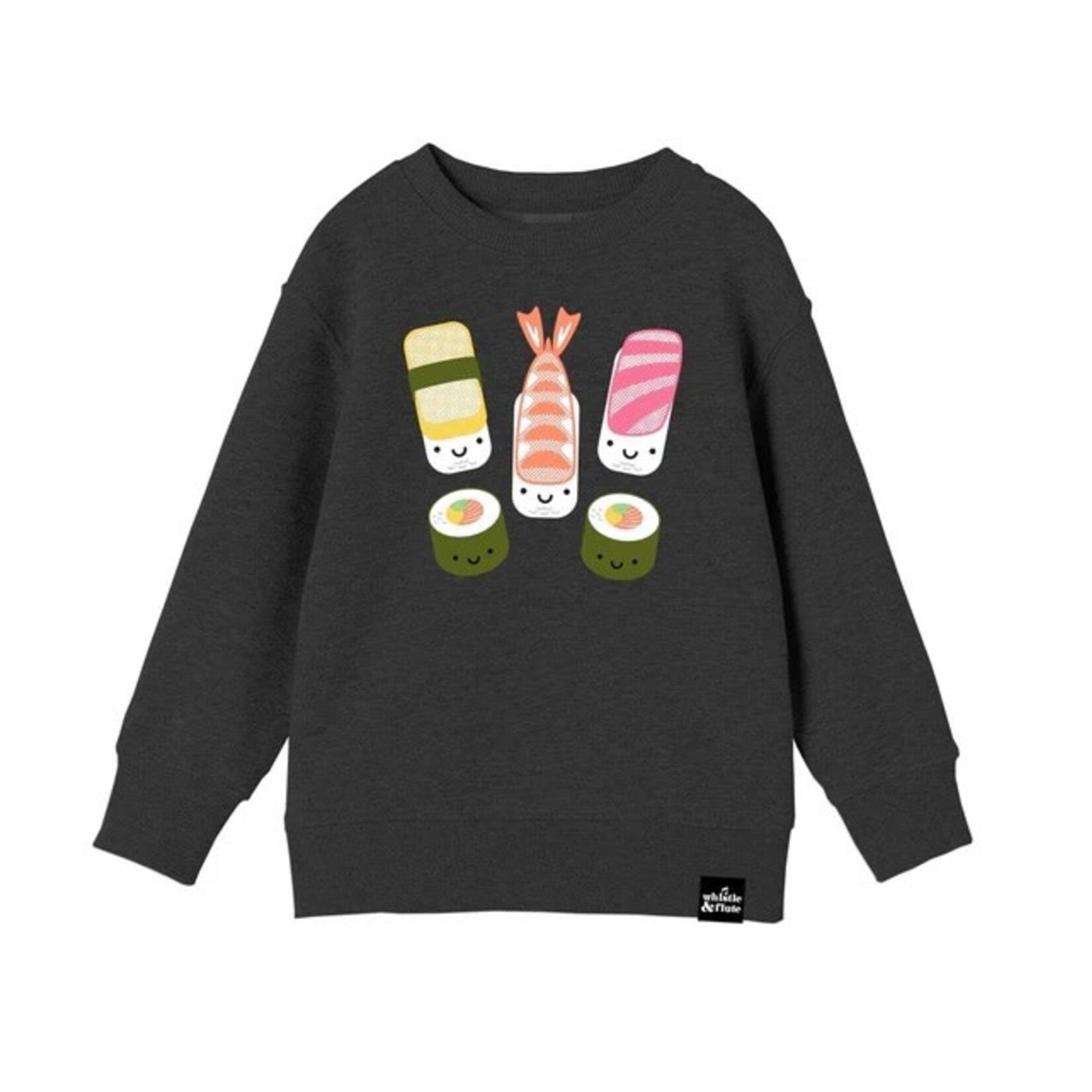 Whistle & Flute WHISTLE AND FLUTE - Heather black sweatshirt with sushi print 'Kawaii - Sushi'