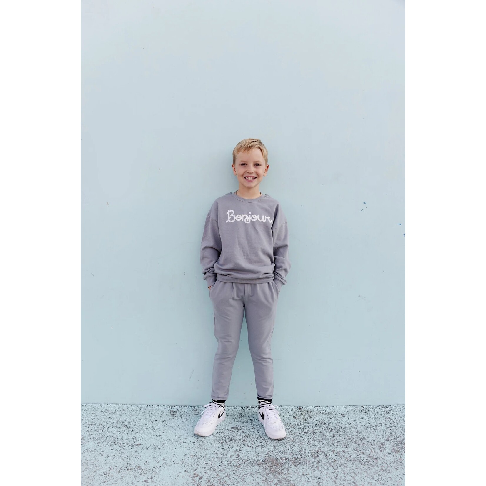 Whistle & Flute WHISTLE AND FLUTE - Light grey sweatshirt 'Bonjour'