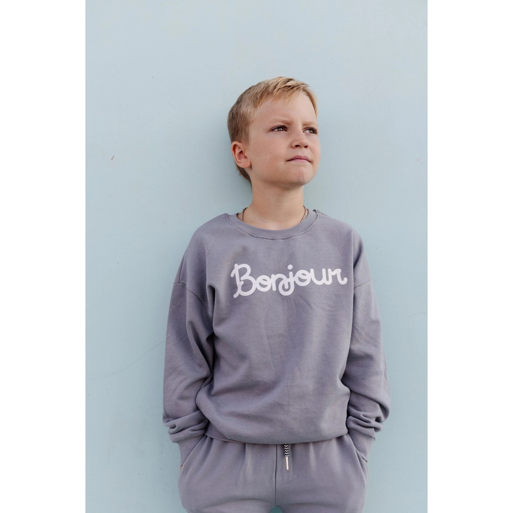 Whistle & Flute WHISTLE AND FLUTE - Light grey sweatshirt 'Bonjour'