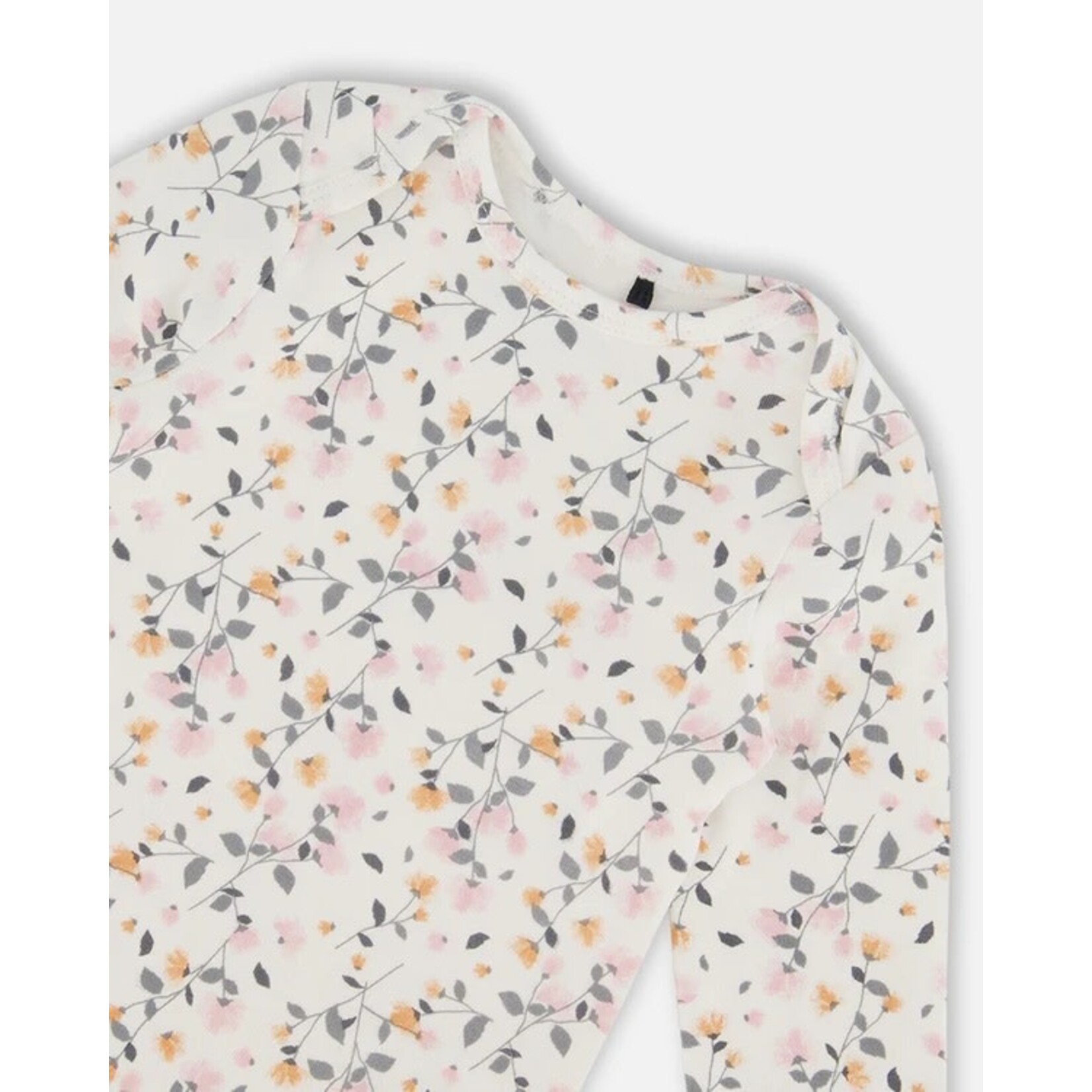 Deux par Deux DEUX PAR DEUX - Organic Cotton Onesie Cream Printed Flowers 'Apple Blossom'