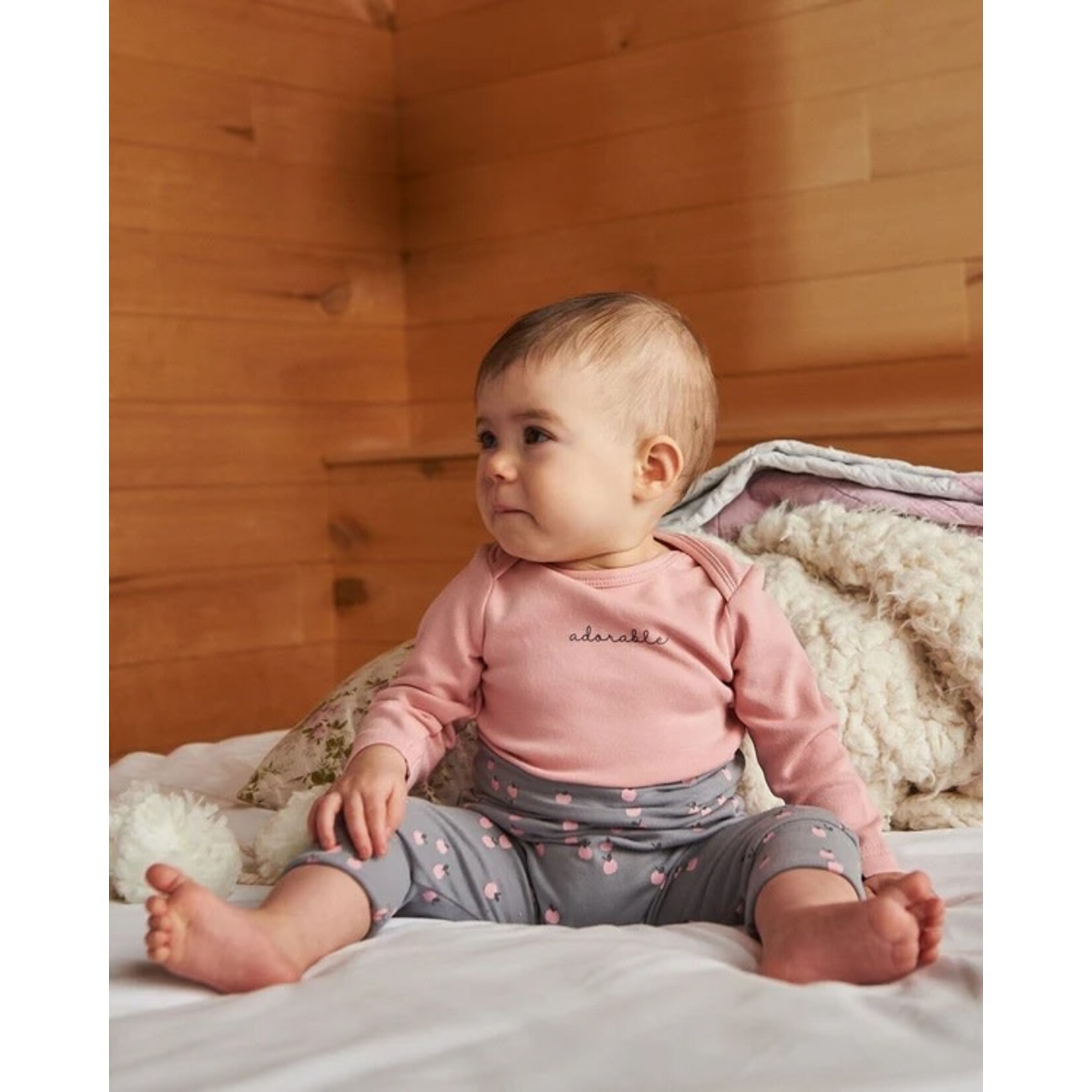 Deux par Deux DEUX PAR DEUX - Organic Cotton Onesie With Print Light Pink 'Apple Blossom'