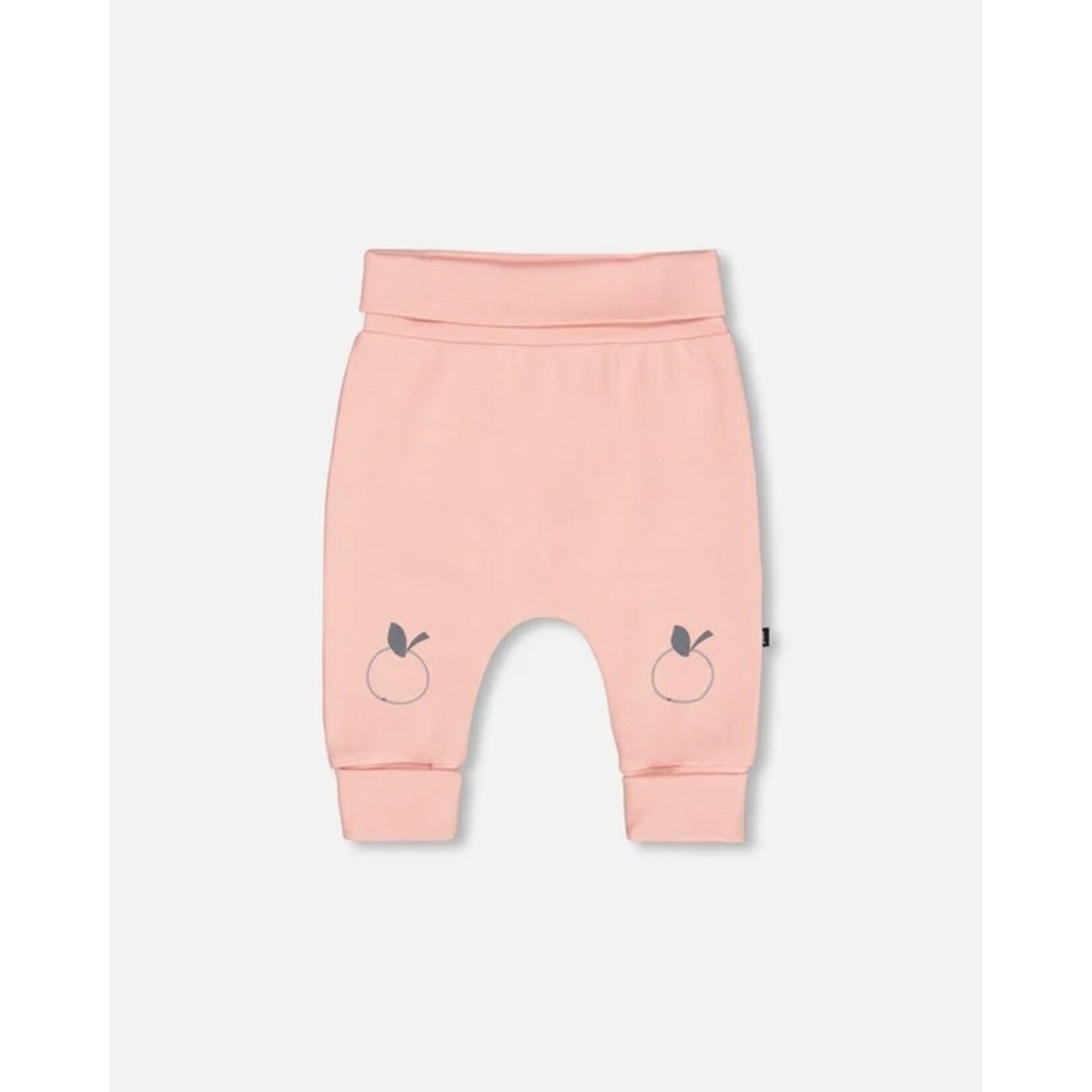 Deux par Deux DEUX PAR DEUX - Organic Cotton Evolutive Light Pink Pant With Printed apples 'Apple Blossom'