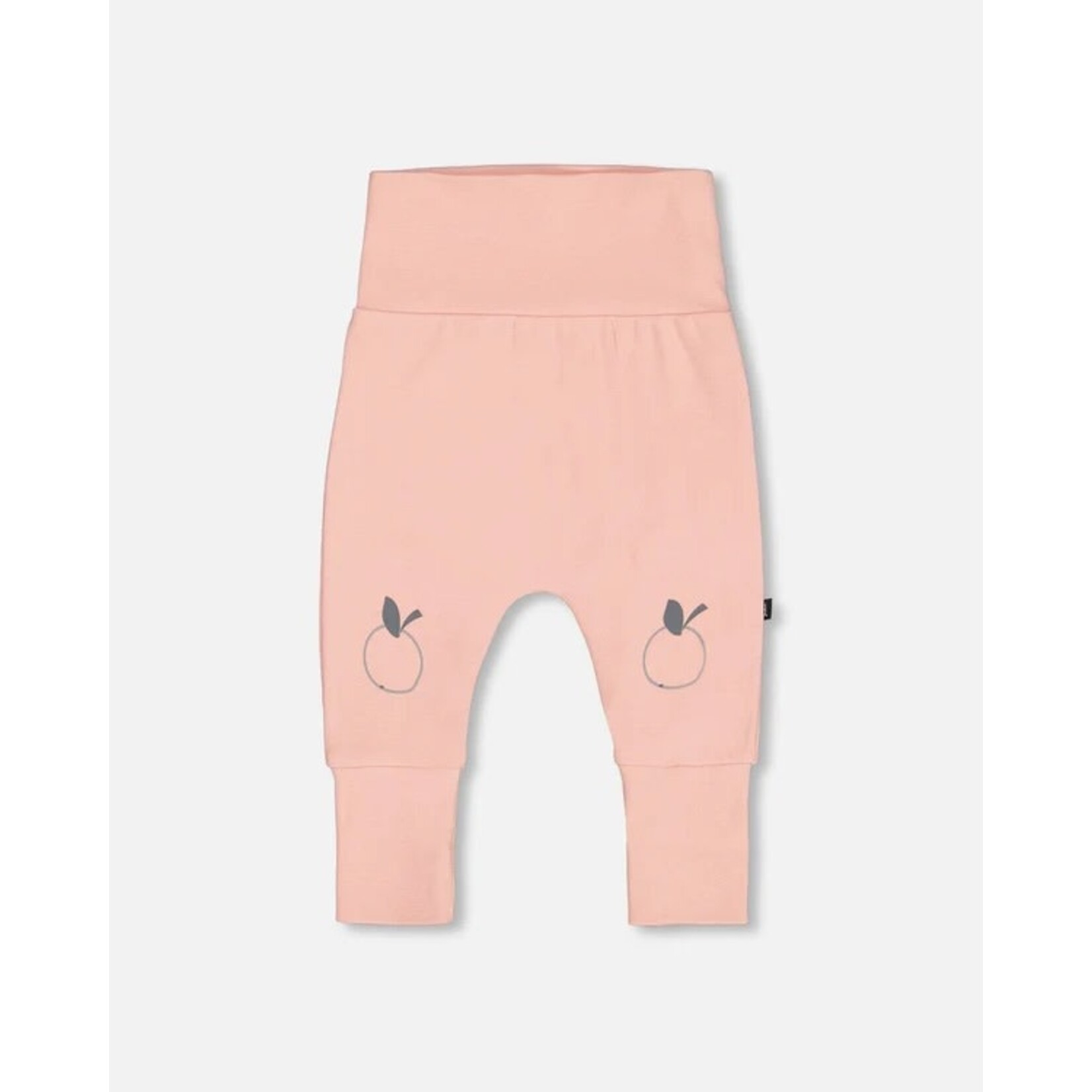 Deux par Deux DEUX PAR DEUX - Pantalon évolutif rose pâle en coton biologique avec imprimé de pommes 'Fleurs de pommier'