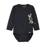 Minymo MINYMO - Blue-gray organic cotton bodysuit with dog print