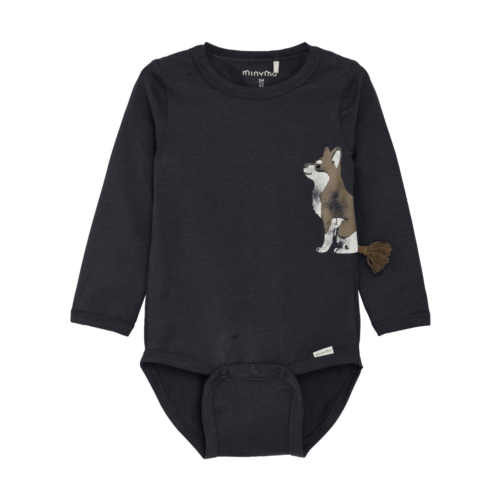 Minymo MINYMO - Blue-gray organic cotton bodysuit with dog print