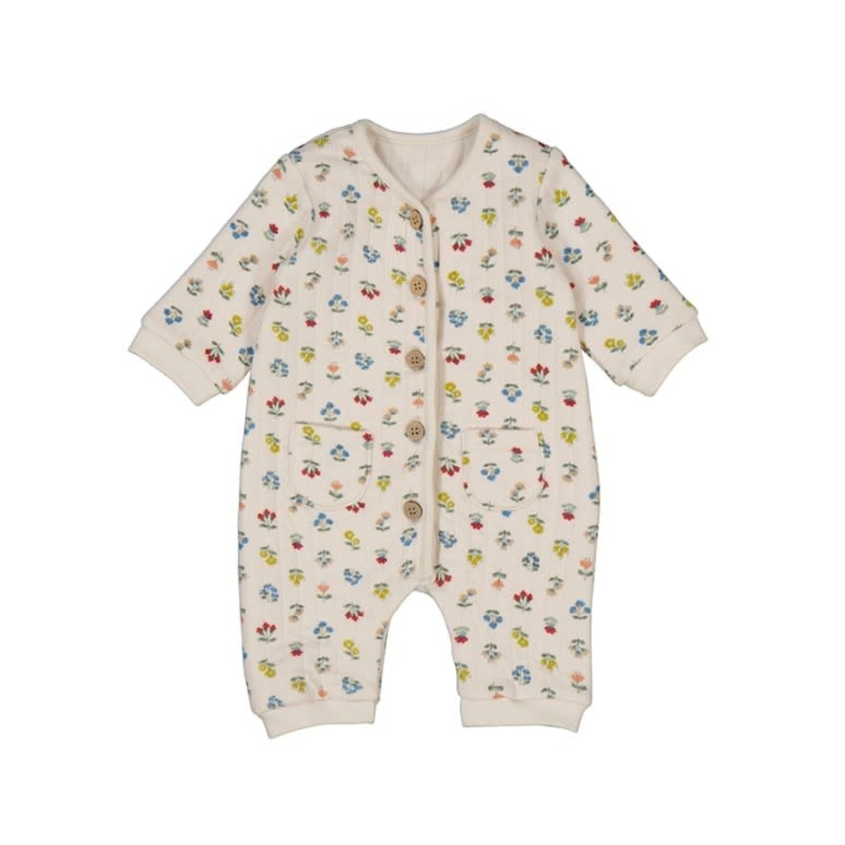 Mayoral MAYORAL -  Cream romper with colorful floral pattern and buttons at the front