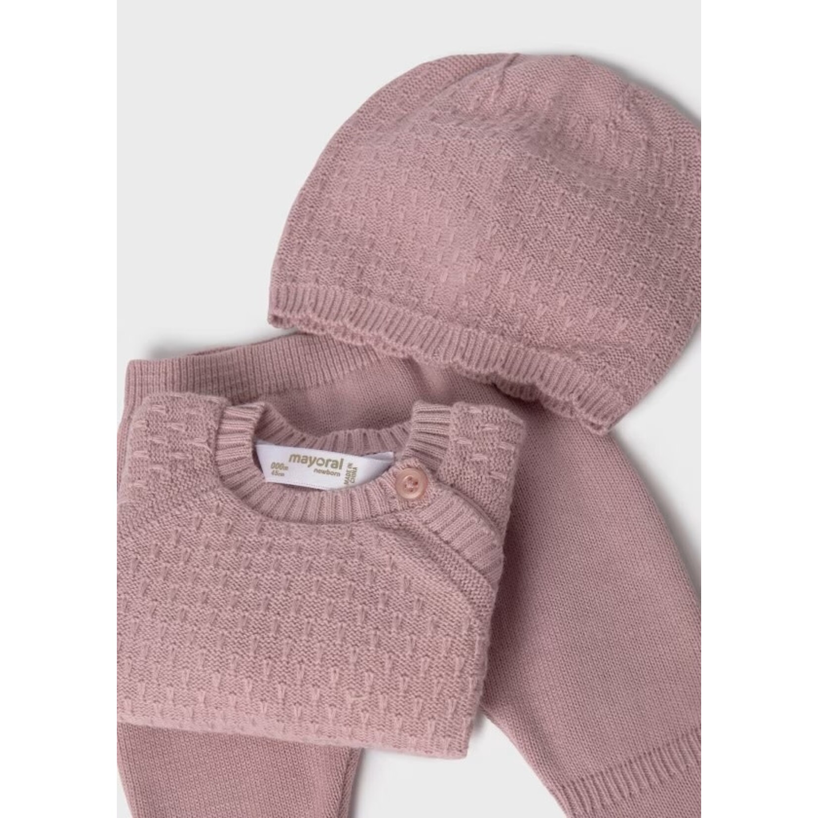 Mayoral MAYORAL - 3-Piece Set - Pink Knit Sweater, Footed Pants and Hat