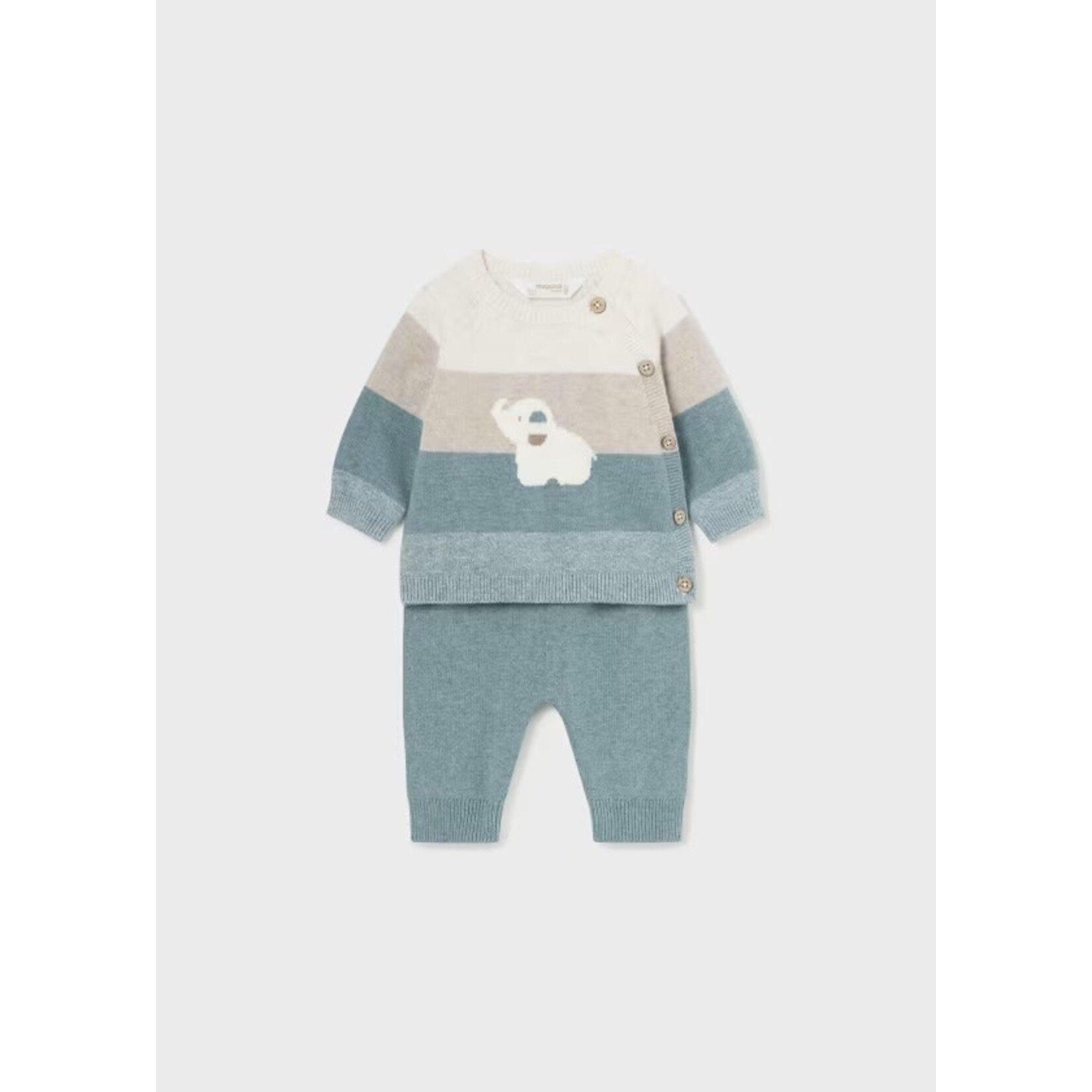 Mayoral MAYORAL - 2-Piece Set - Sweater and pants cream white, beige and blue pants with elephant print