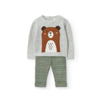 Boboli BOBOLI - Ensemble deux pièces gris en tricot avec ours et pantalon carreauté brun et vert