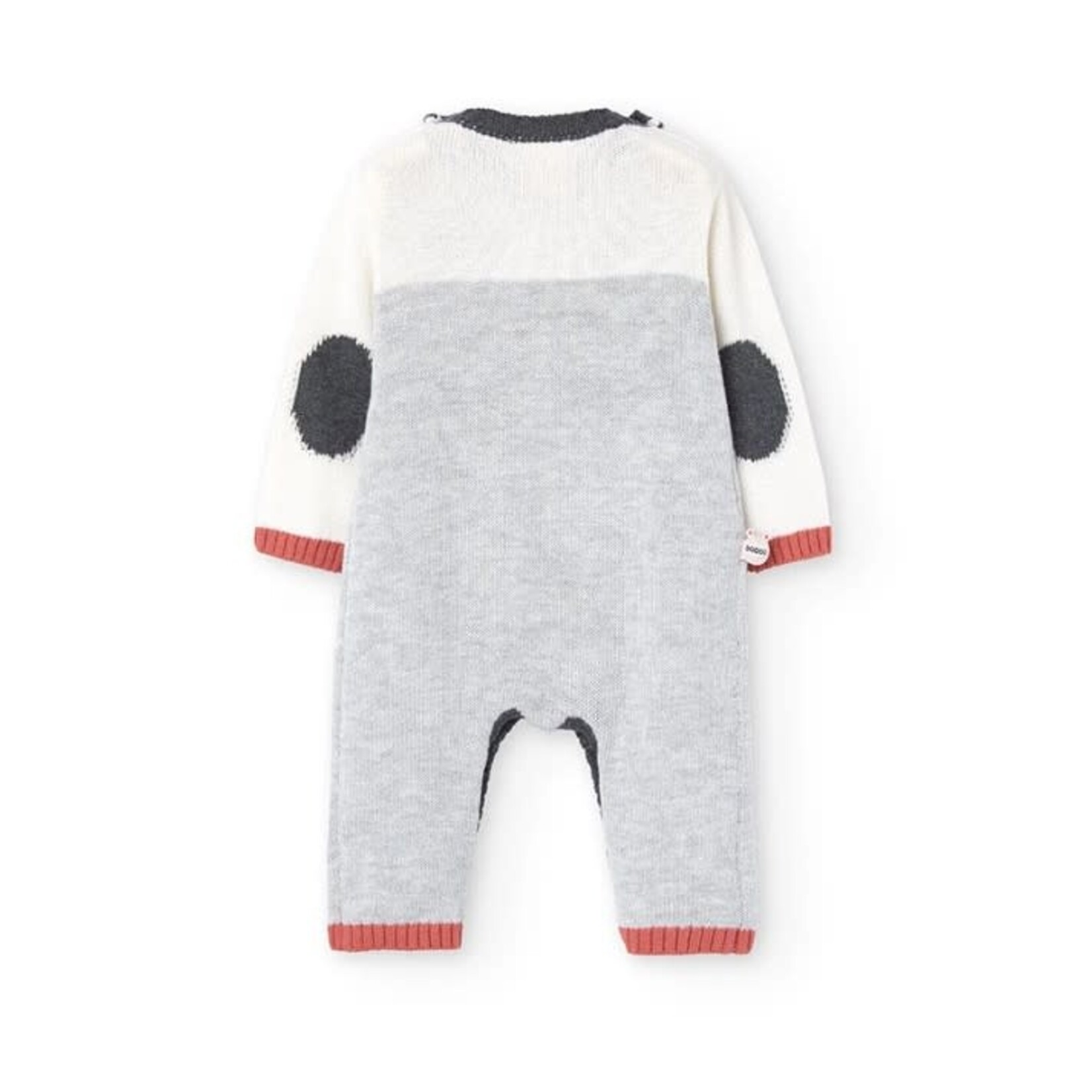 Boboli BOBOLI - Grenouillère en tricot grise, crème et rouge avec visage d'ours