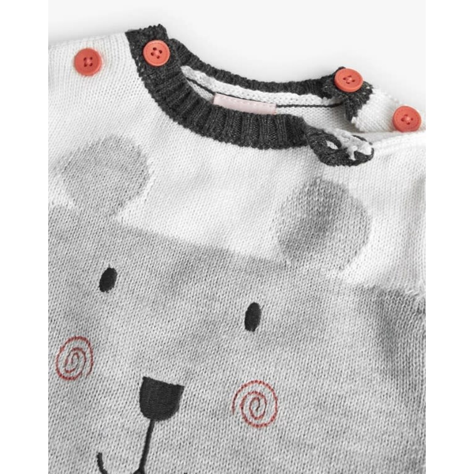 Boboli BOBOLI - Grey, white and red knit romper with face of a bear