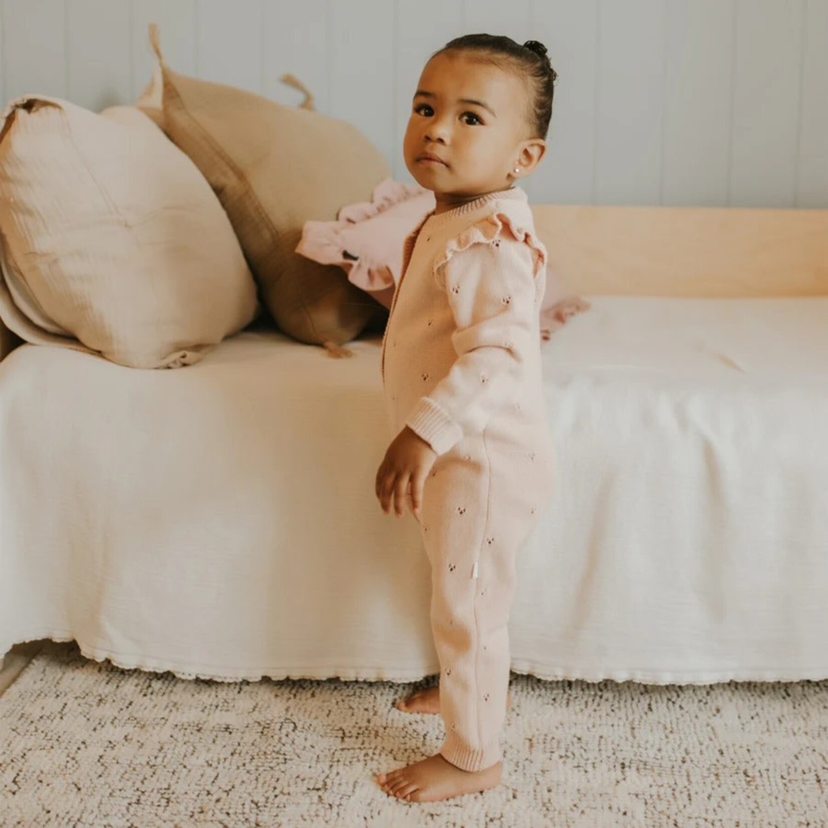Petit Lem PETIT LEM - Combinaison en tricot pointelle rose pivoine