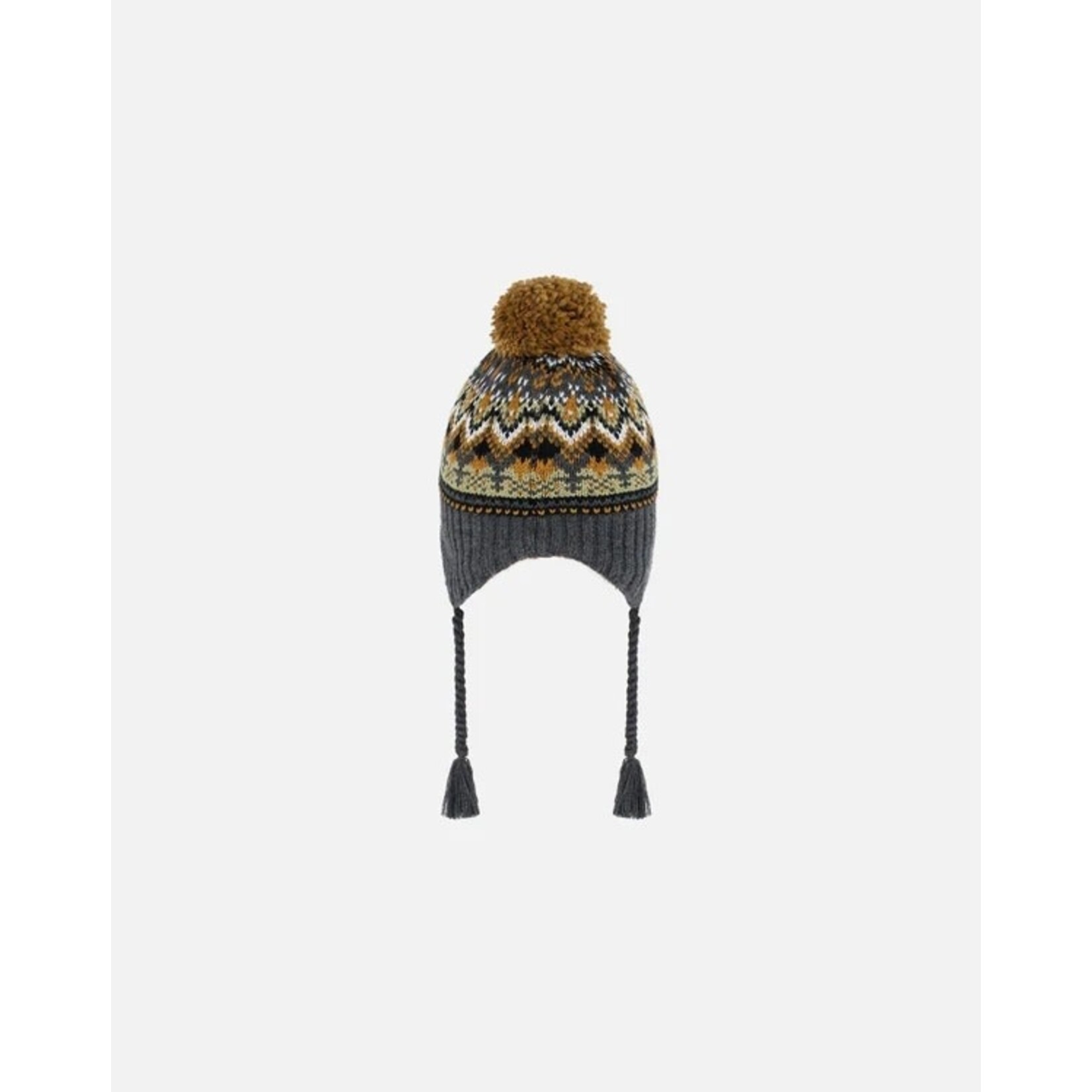 Deux par Deux DEUX PAR DEUX - Tuque/Bonnet péruvien en tricot avec jacquard gris et brun