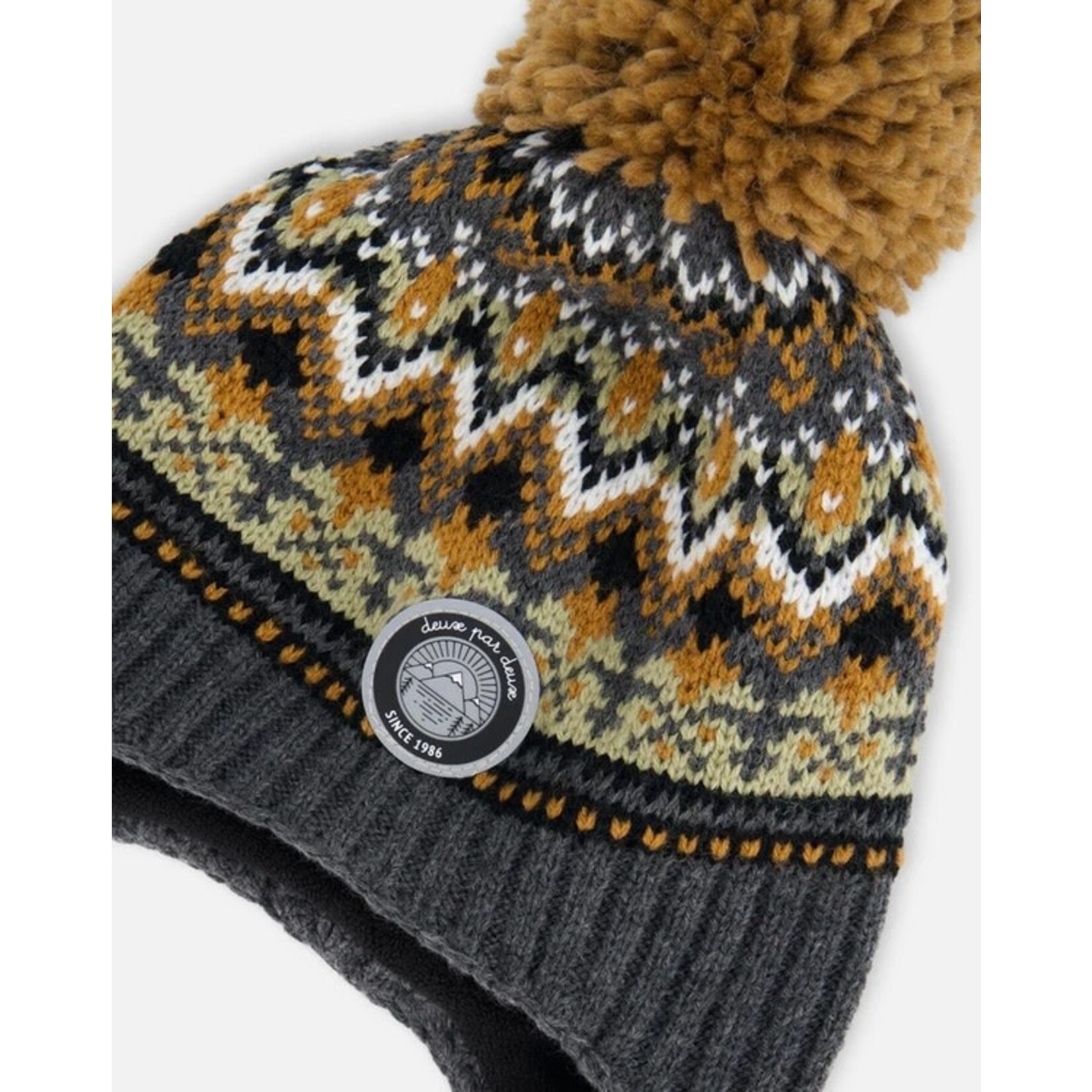 Deux par Deux DEUX PAR DEUX - Tuque/Bonnet péruvien en tricot avec jacquard gris et brun