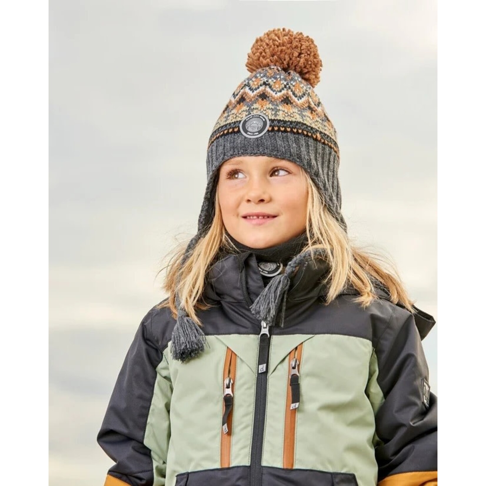 Deux par Deux DEUX PAR DEUX - Tuque/Bonnet péruvien en tricot avec jacquard gris et brun