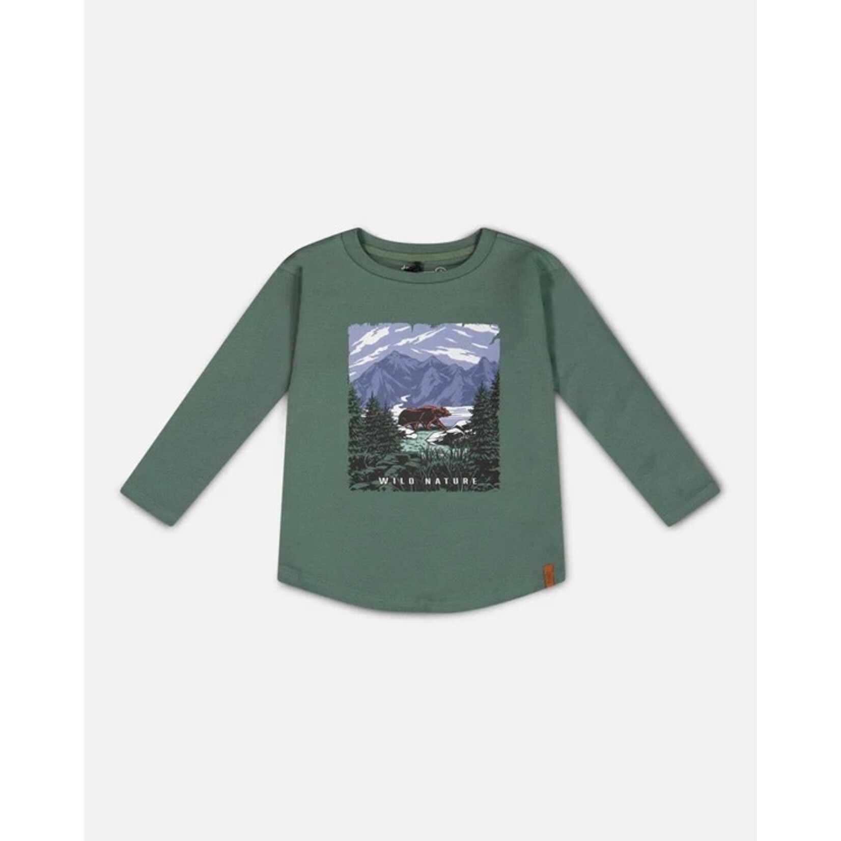 Deux par Deux DEUX PAR DEUX- T-shirt à manches longues vert forêt avec imprimé de montagnes et d'ours 'B.O.Y.S'