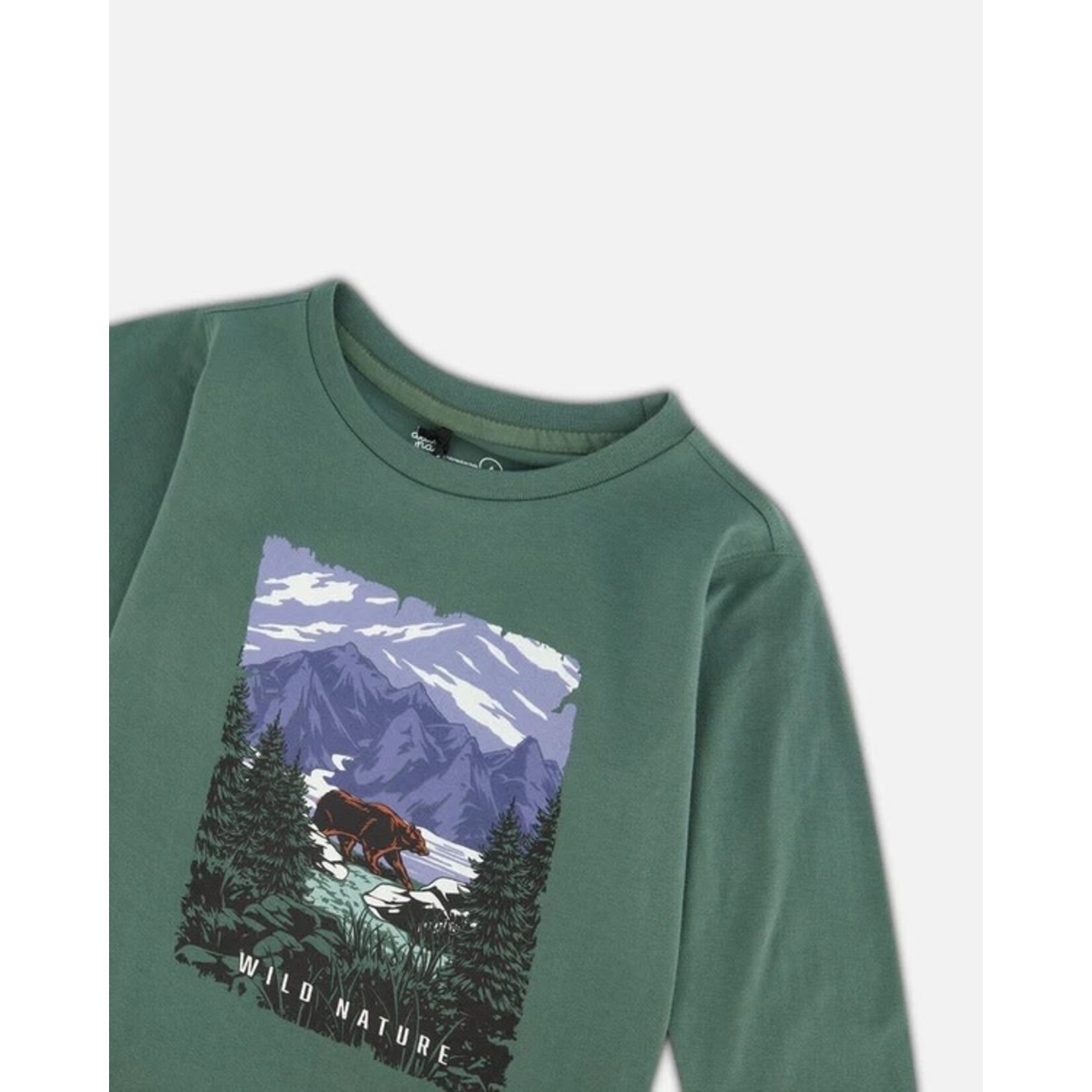 Deux par Deux DEUX PAR DEUX- Longsleeve forest green t-shirt with mountain and bear print 'B.O.Y.S'