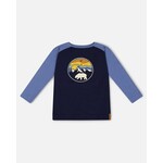 Deux par Deux DEUX PAR DEUX- Navy and light blue raglan t-shirt with mountain and bear print  'B.O.Y.S'