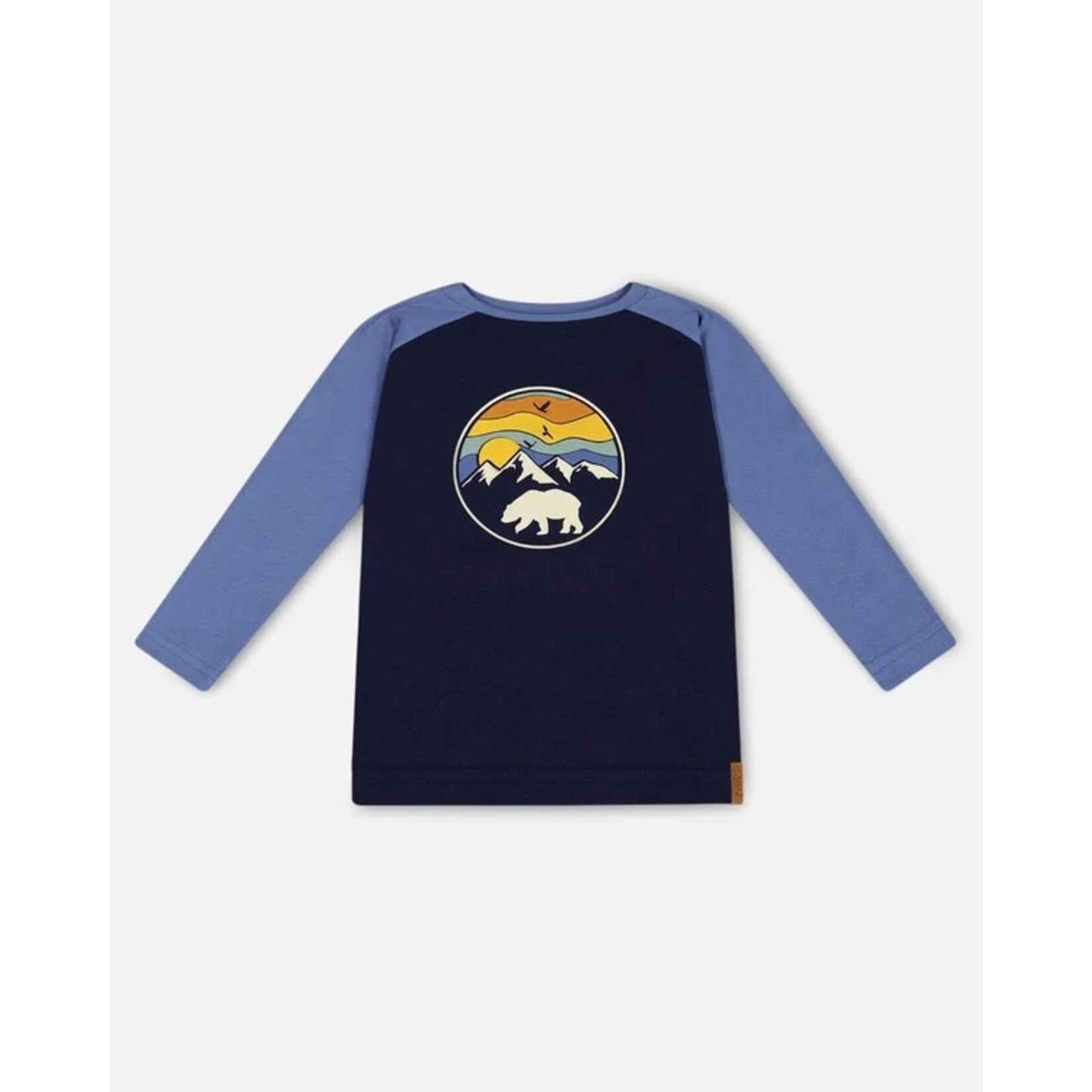 Deux par Deux DEUX PAR DEUX- Navy and light blue raglan t-shirt with mountain and bear print  'B.O.Y.S'