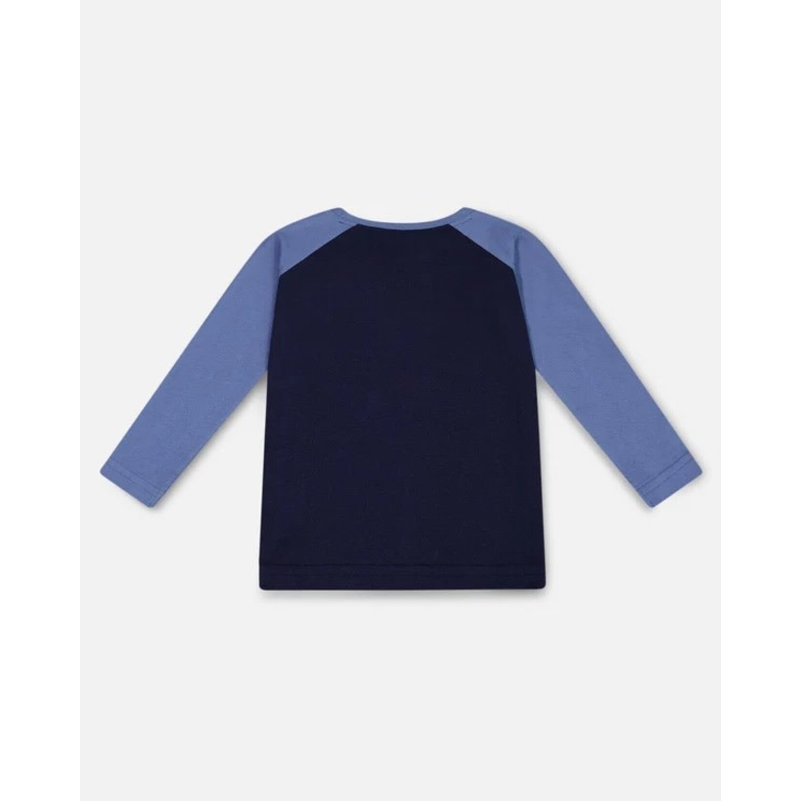 Deux par Deux DEUX PAR DEUX- Navy and light blue raglan t-shirt with mountain and bear print  'B.O.Y.S'