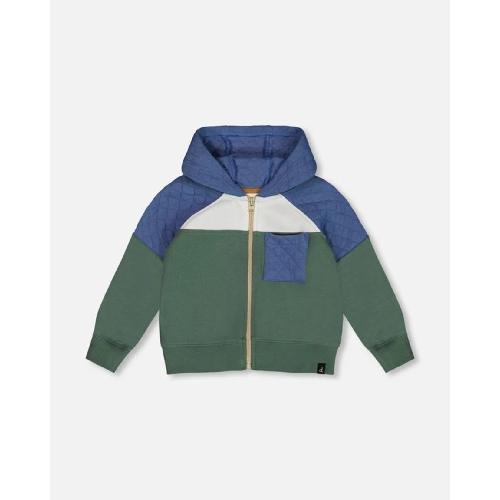 Deux par Deux DEUX PAR DEUX- Full Zip Colorblock Hooded Fleece Sweatshirt Forest Green 'Forest Adventure'