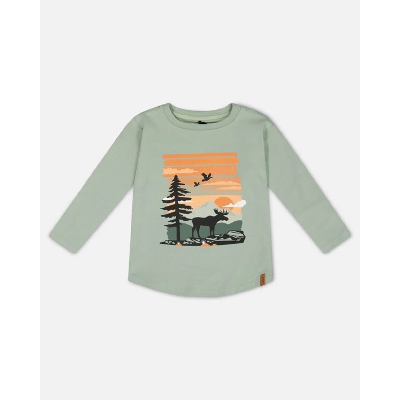 Deux par Deux DEUX PAR DEUX- Longsleeve sage t-shirt with mountain and moose print 'B.O.Y.S'