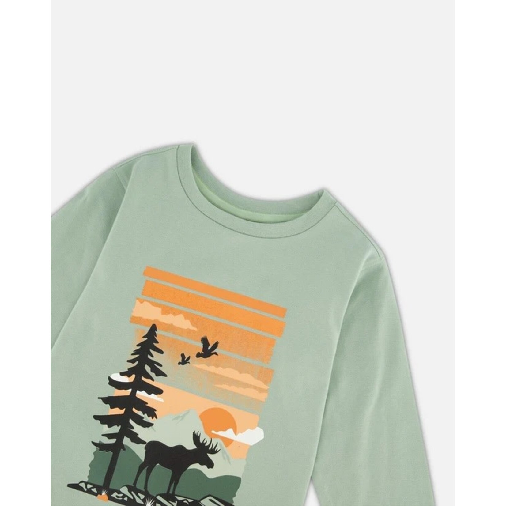 Deux par Deux DEUX PAR DEUX- Longsleeve sage t-shirt with mountain and moose print 'B.O.Y.S'