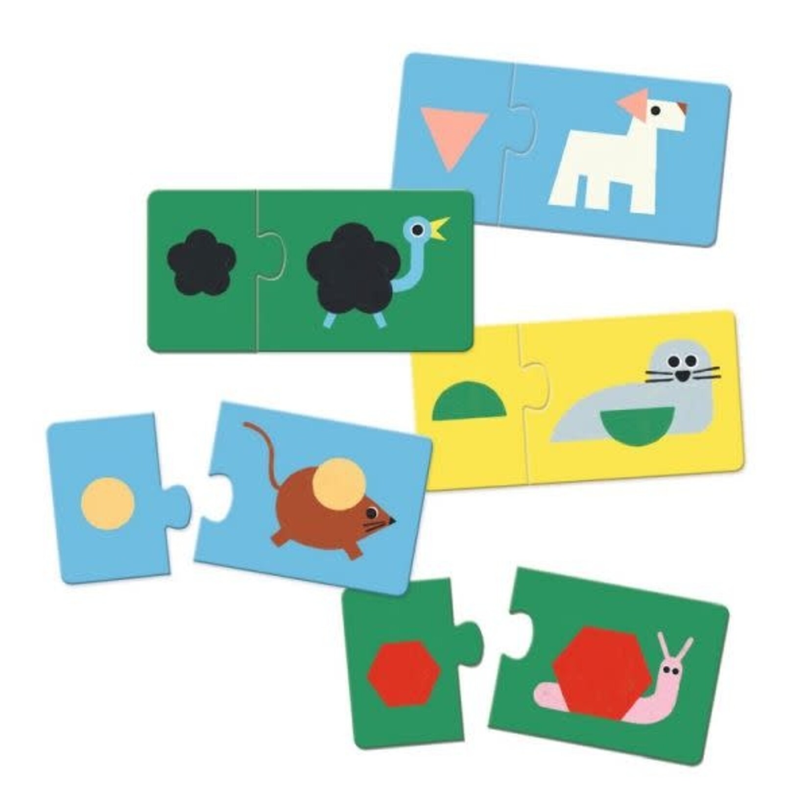 Djeco DJECO- Puzzle duo / Shapes & Animals